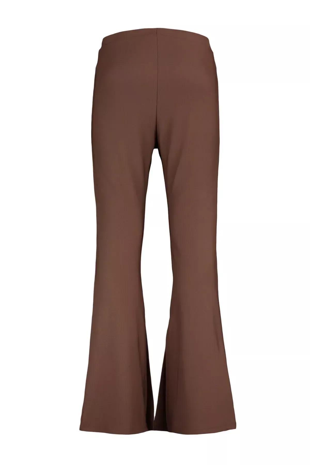 بنطال بقصة سليم فت بخصر مرتفع للمقاسات الكبيرة، بني, Brown, large image number 7