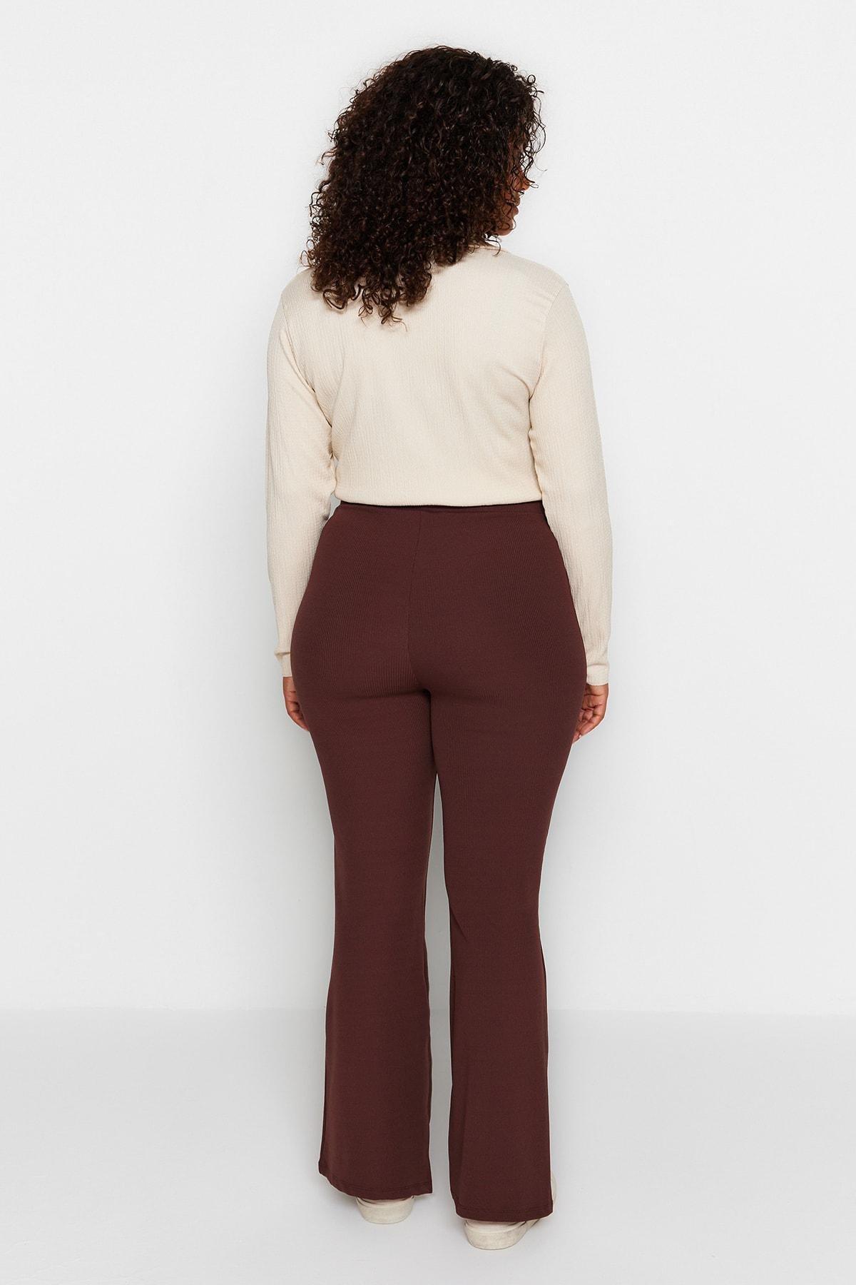 Brown Slim High Waist Plus Size Pants, , large image number 8