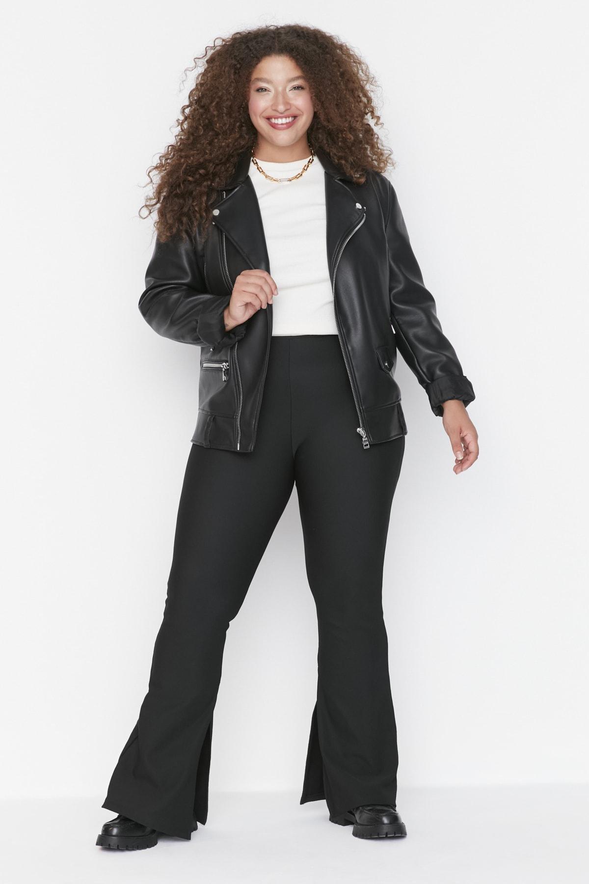 Black Slim High Waist Plus Size Pants, , large image number 0