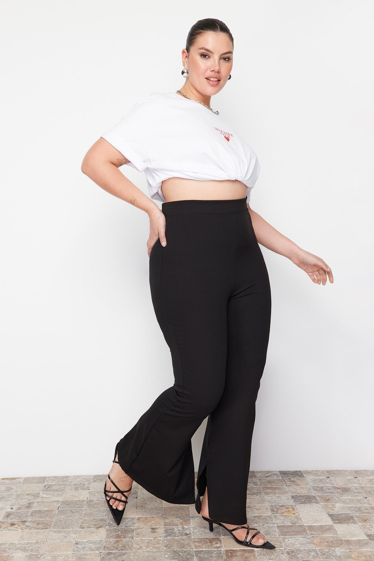 Black Slim High Waist Plus Size Pants, , large image number 1