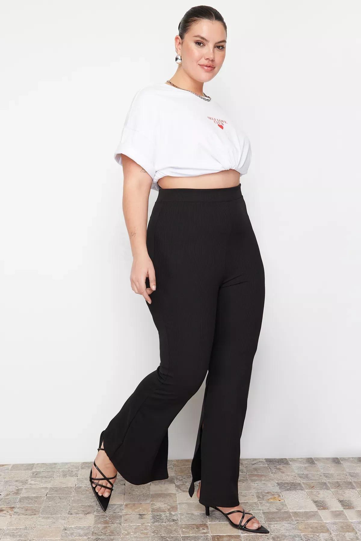 بنطال بقصة سليم فت بخصر مرتفع للمقاسات الكبيرة، أسود, Black, large image number 1
