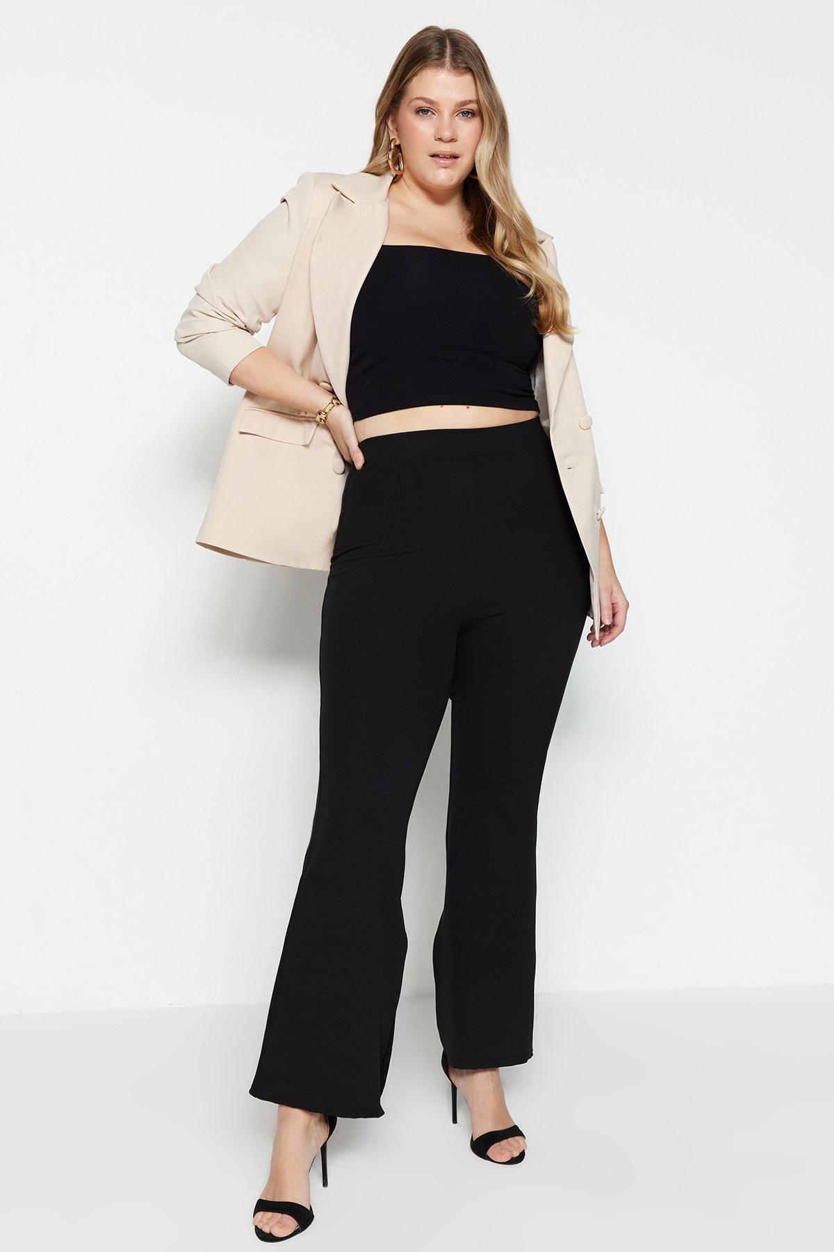 Black Slim High Waist Plus Size Pants, , large image number 2