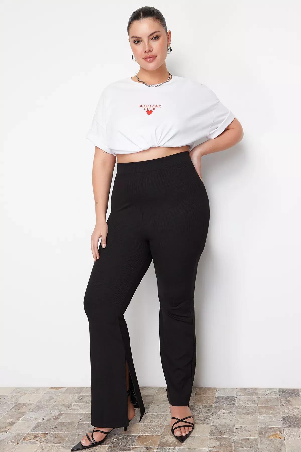 بنطال بقصة سليم فت بخصر مرتفع للمقاسات الكبيرة، أسود, Black, large image number 2