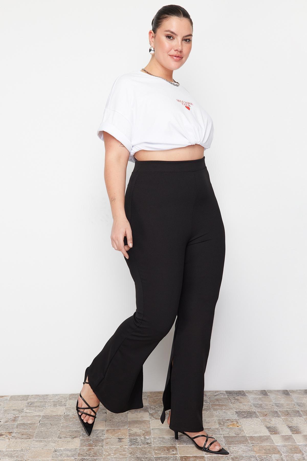 Black Slim High Waist Plus Size Pants, , large image number 3