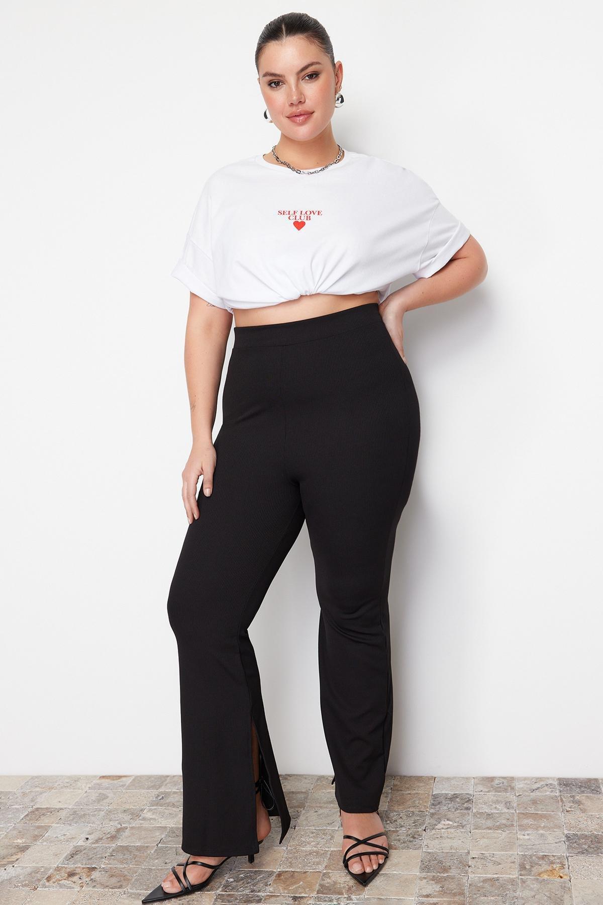 Black Slim High Waist Plus Size Pants, , large image number 4