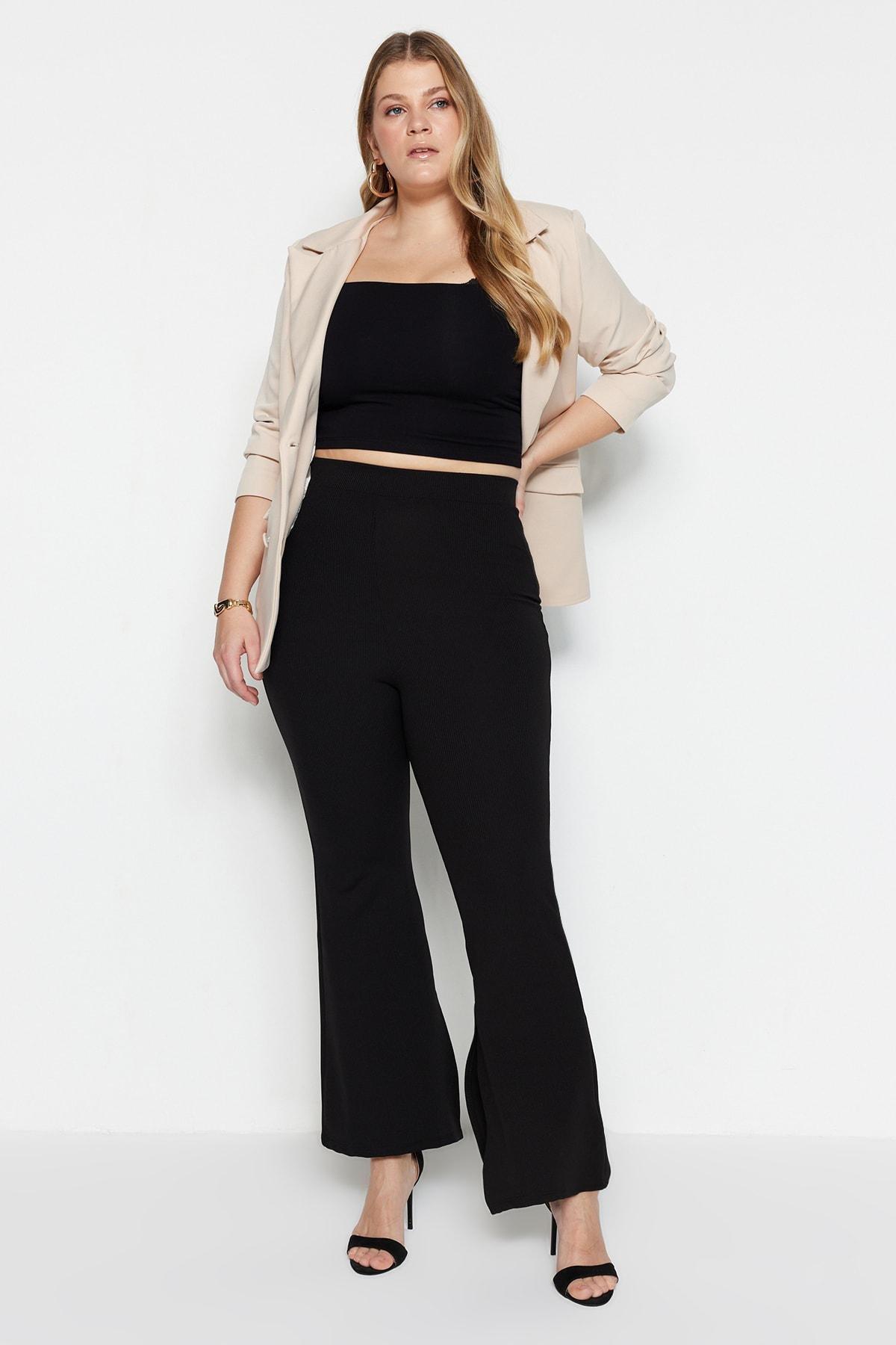 Black Slim High Waist Plus Size Pants, , large image number 8
