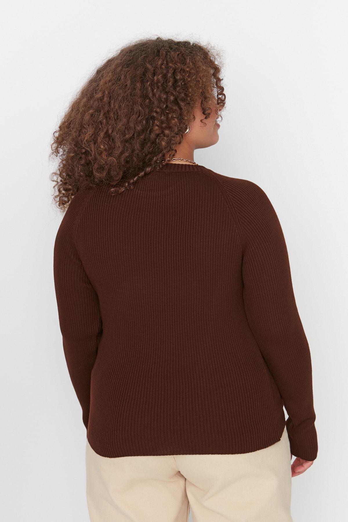 Brown Crew Neck Plus Size Sweater, Brown, large image number 4