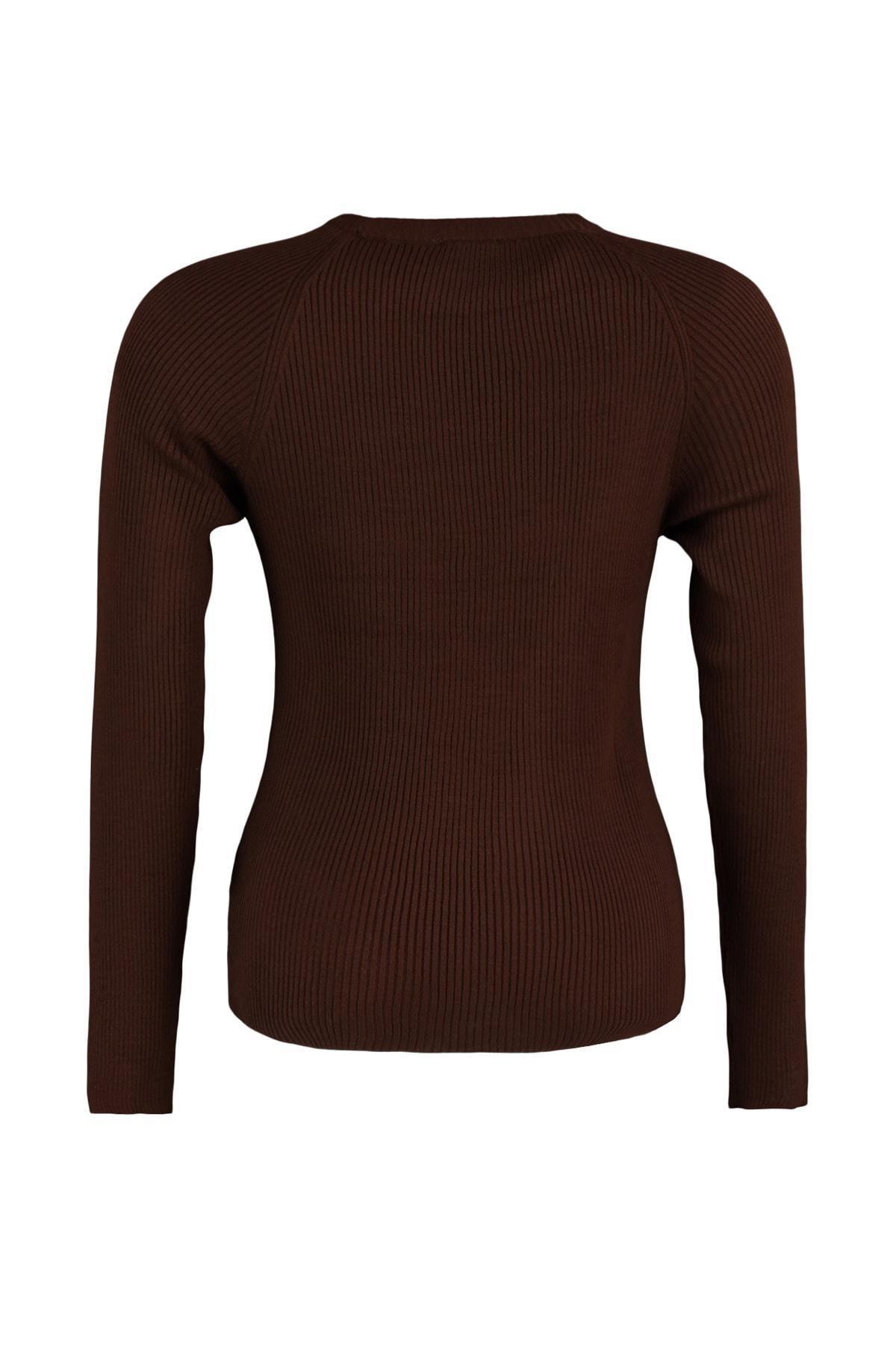 Brown Crew Neck Plus Size Sweater, Brown, large image number 5