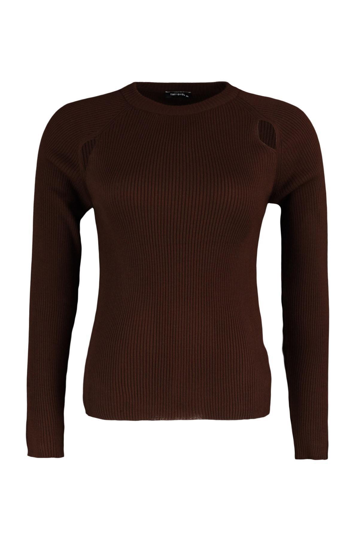 Brown Crew Neck Plus Size Sweater, Brown, large image number 6