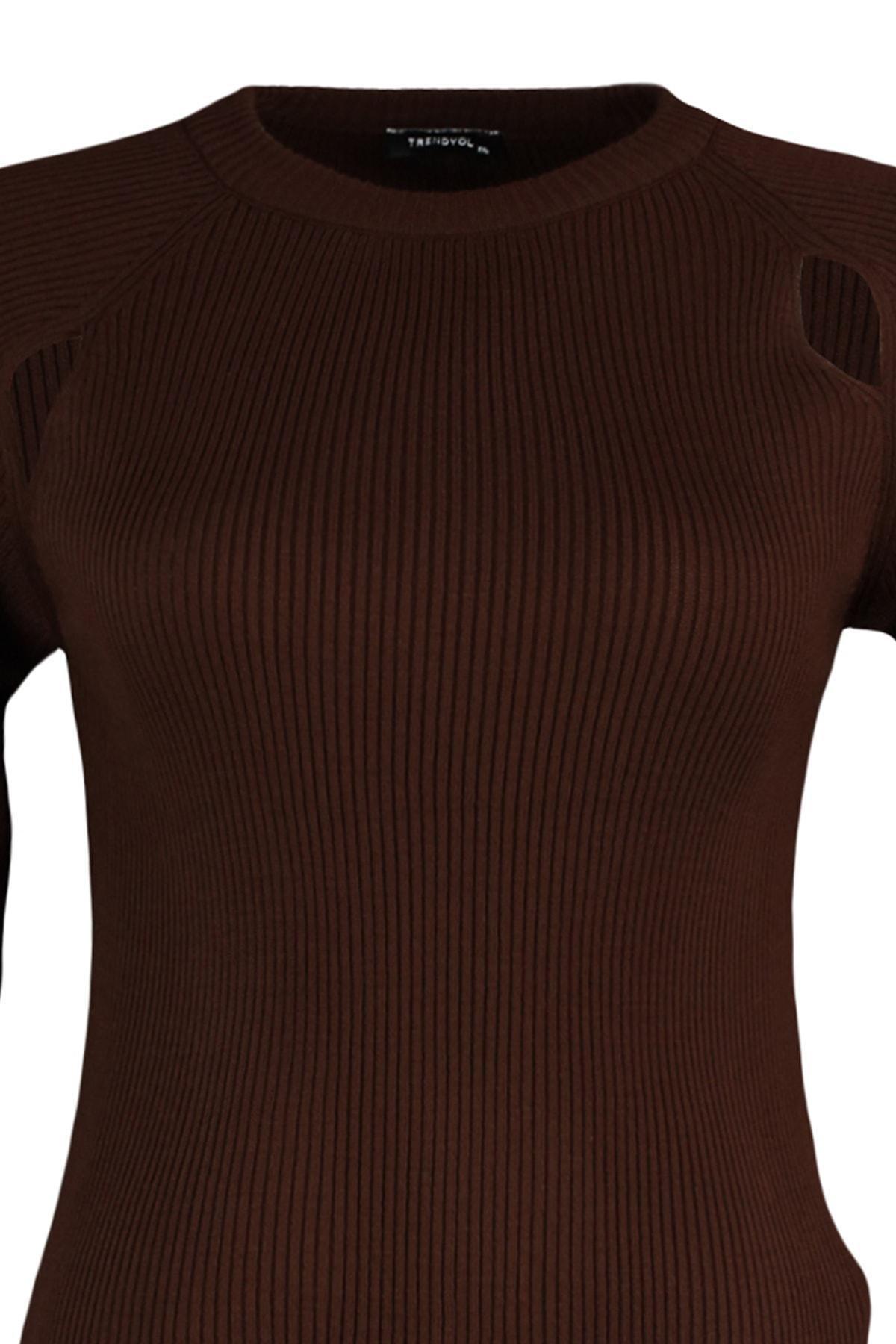 Brown Crew Neck Plus Size Sweater, Brown, large image number 7