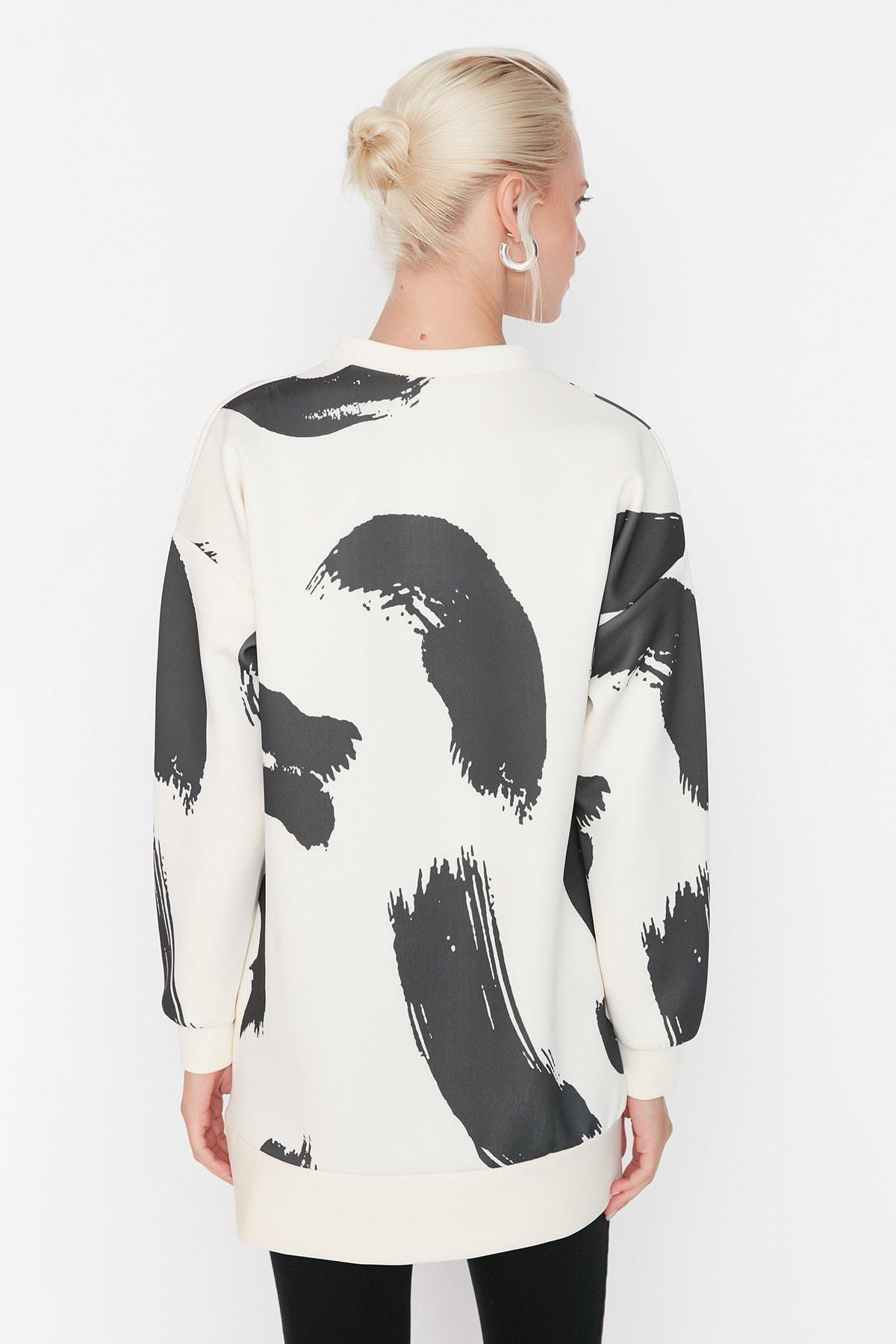 Trendyol - White Print Crew Neck Sweatshirt