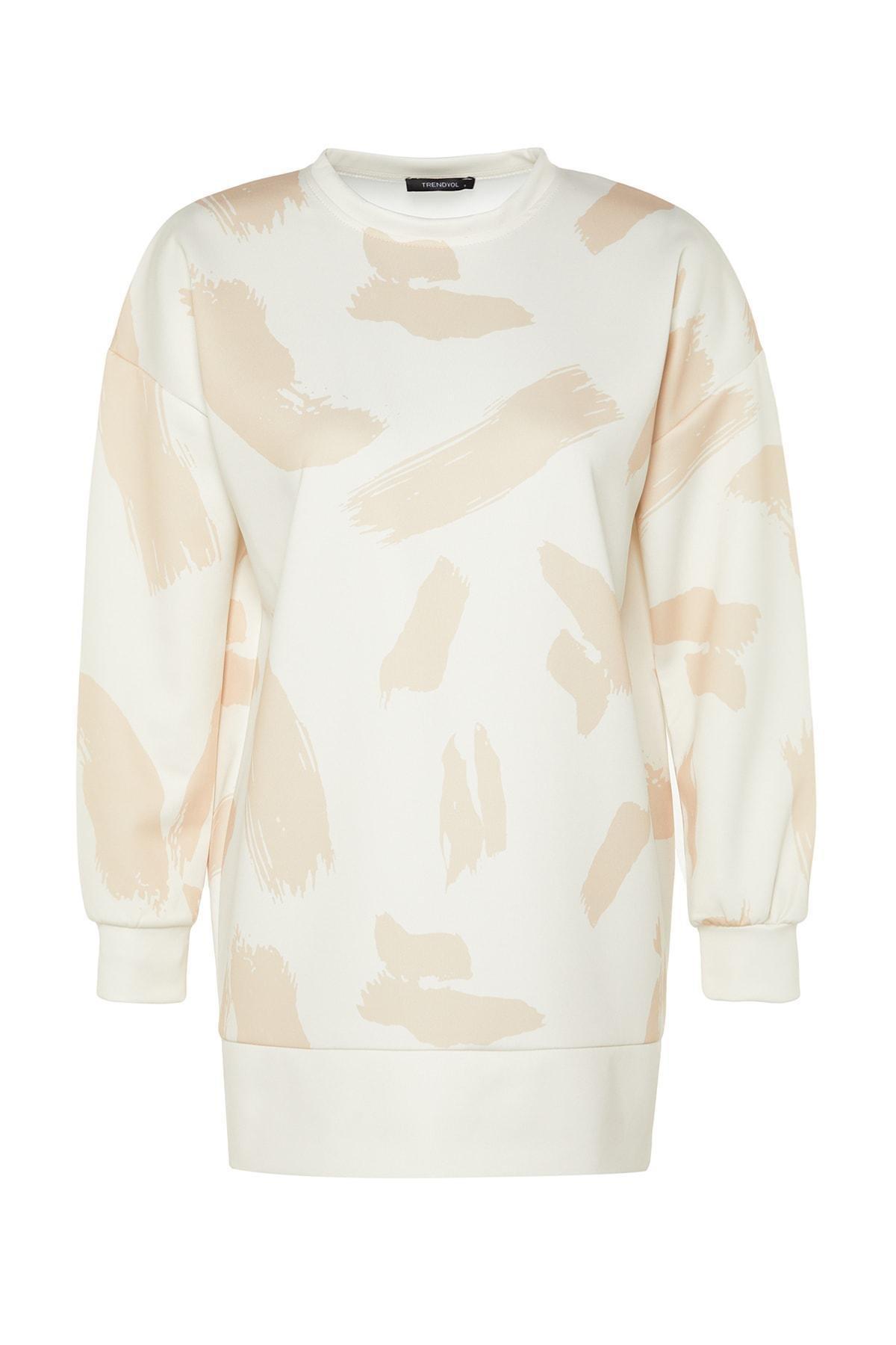 Trendyol - White Print Crew Neck Sweatshirt