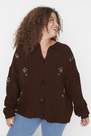 Trendyol - Brown Relaxed Floral Plus Size Cardigan