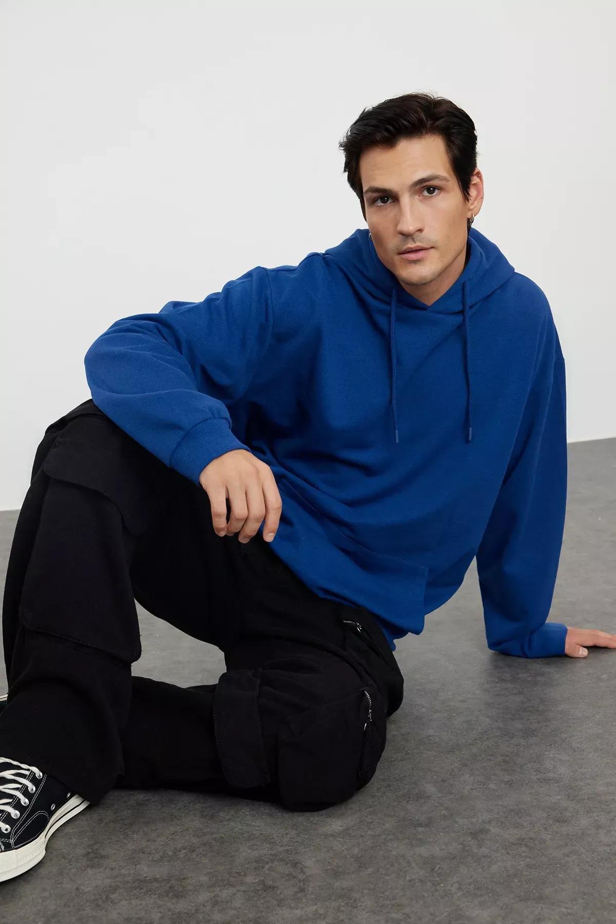 Blue Oversize Sweatshirt, Dark blue, medium