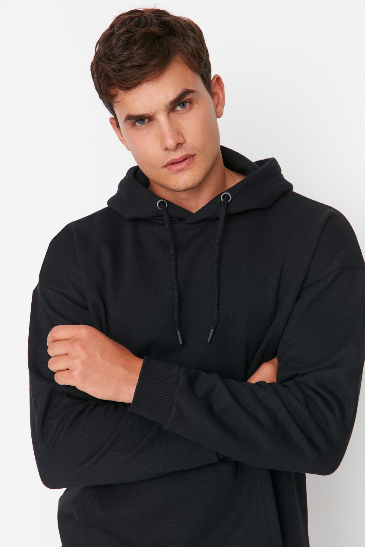 Black Oversize Hooded Sweatshirt, , large image number 0