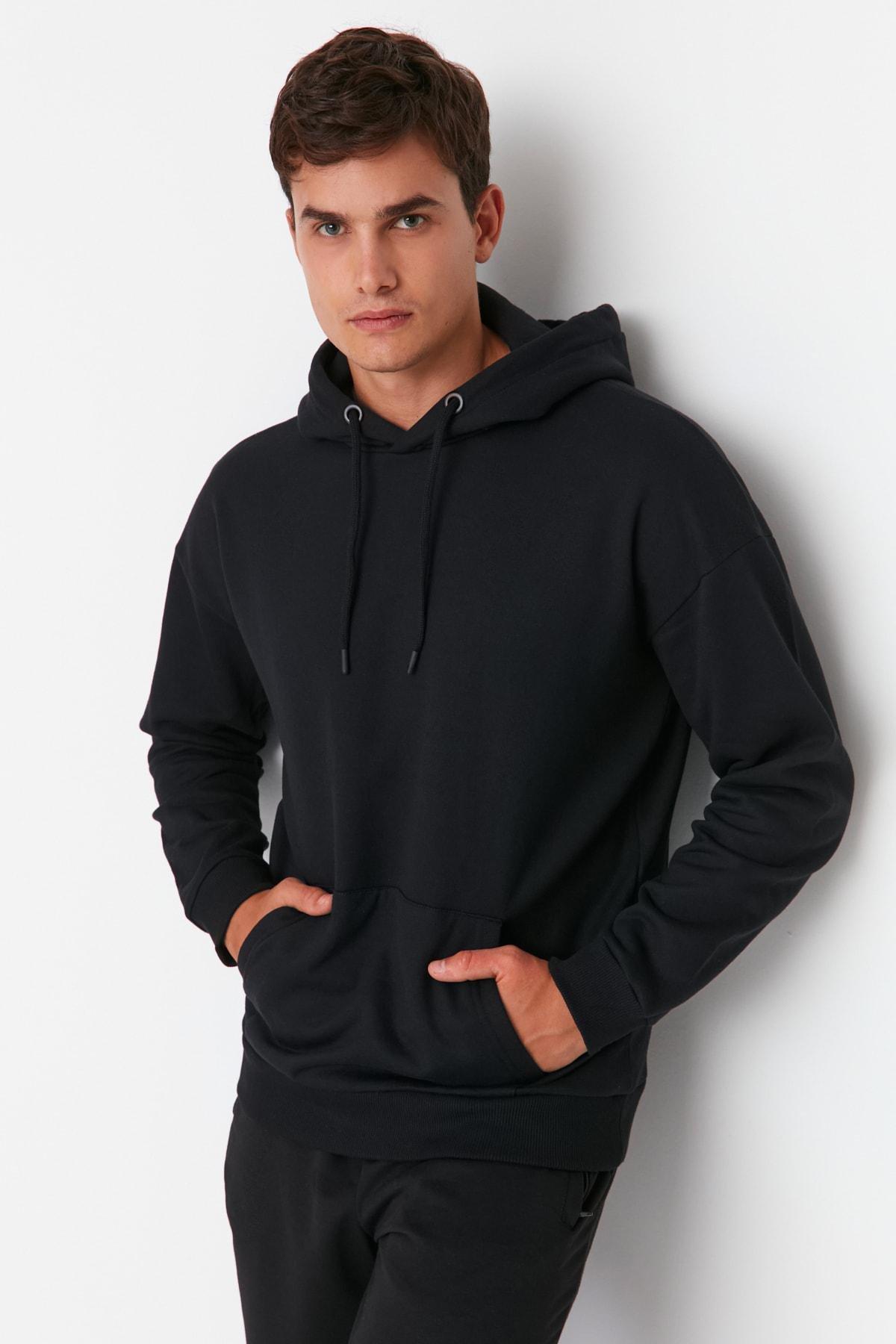 Black Oversize Hooded Sweatshirt, , large image number 1
