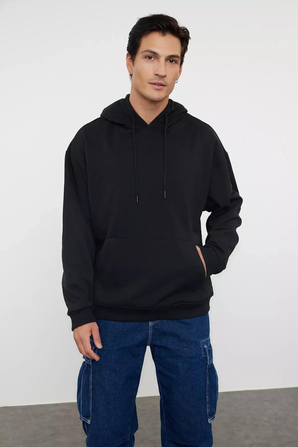 Black Oversize Hooded Sweatshirt, Black, medium
