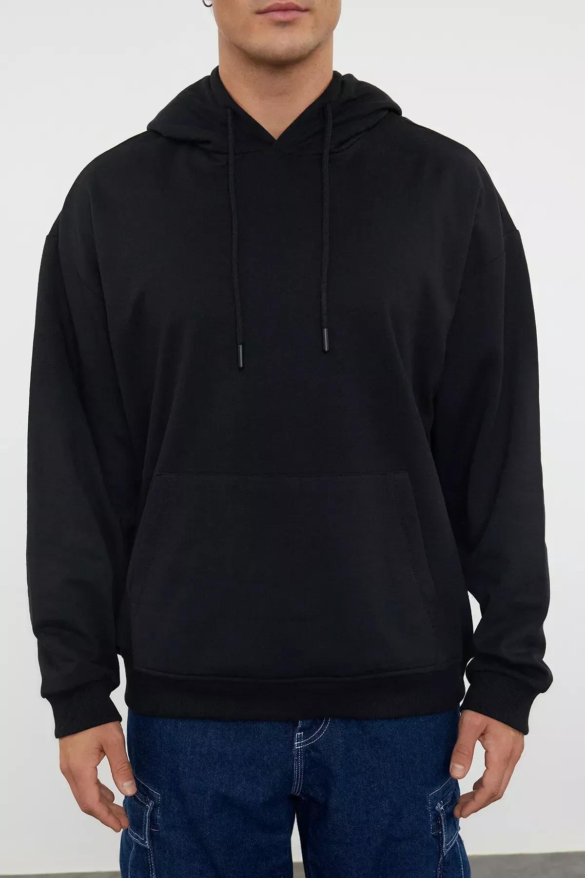 Black Oversize Hooded Sweatshirt, Black, medium
