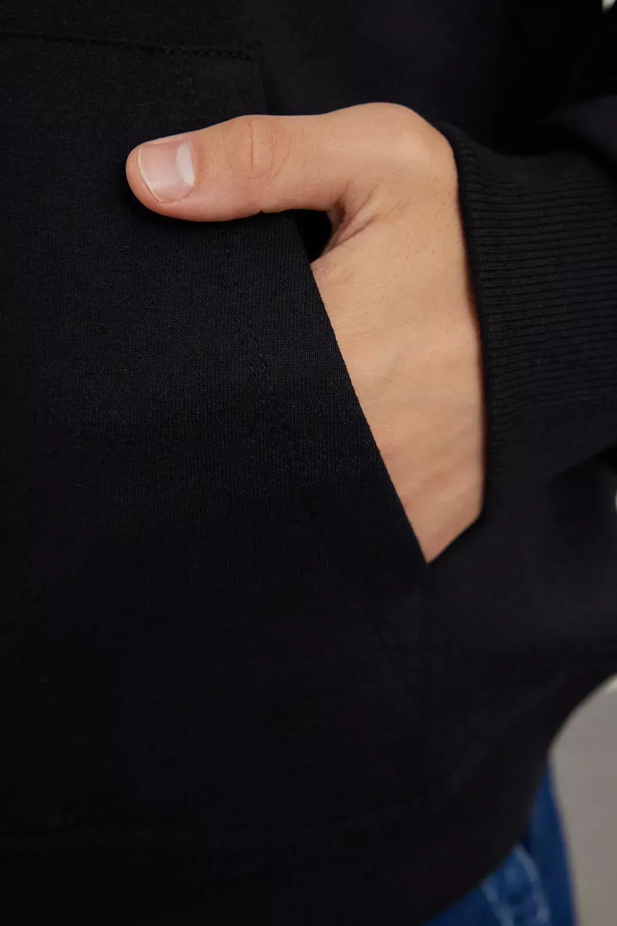 Black Oversize Hooded Sweatshirt, Black, large image number 3