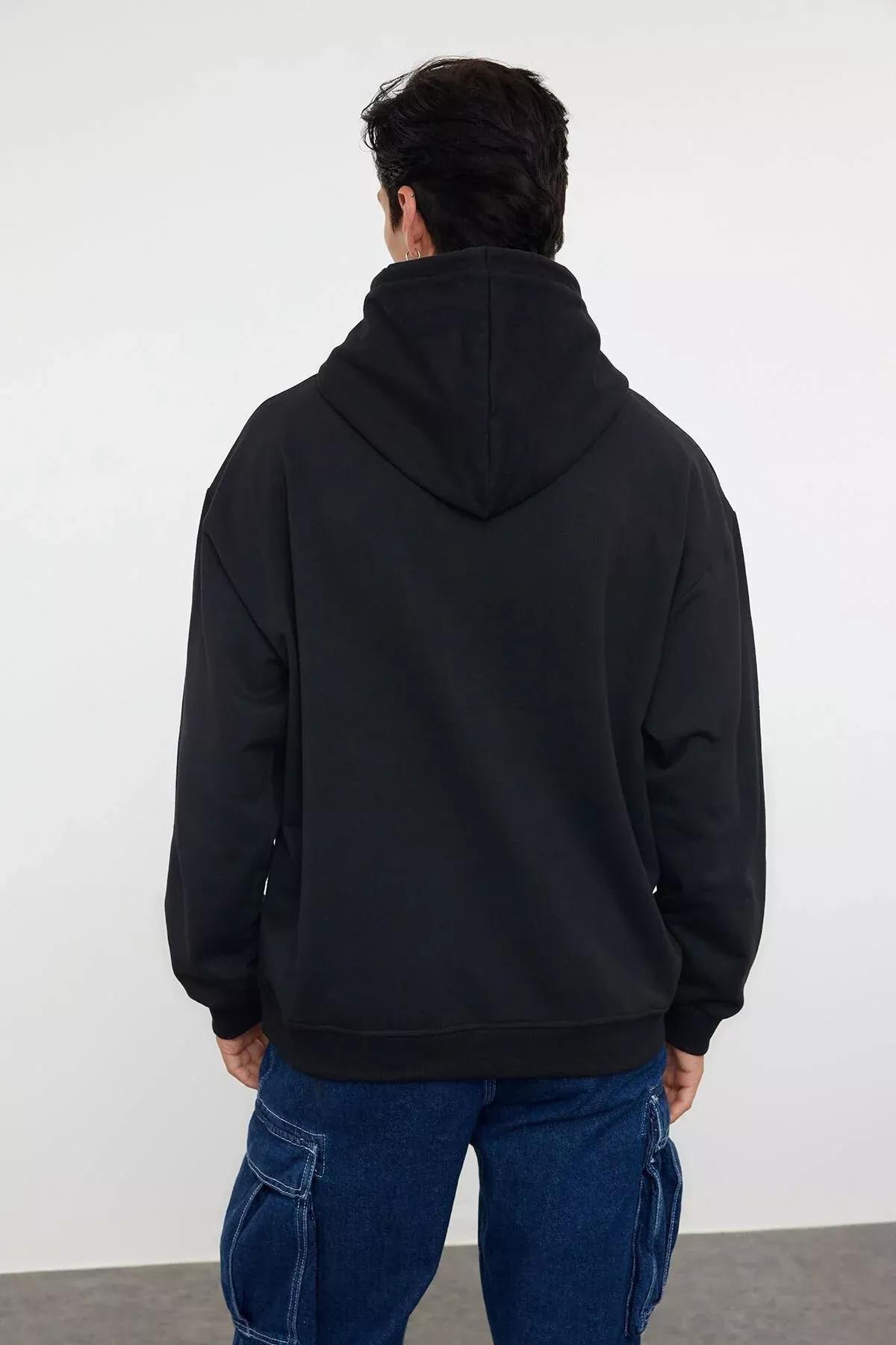 Black Oversize Hooded Sweatshirt, Black, large image number 4