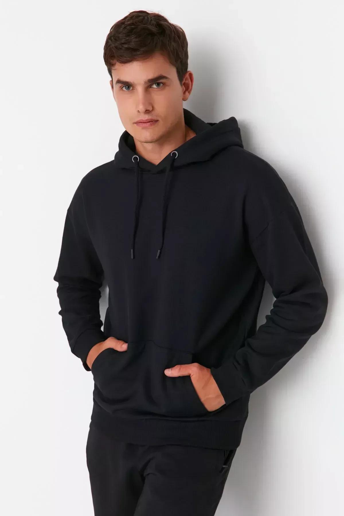 Black Oversize Hooded Sweatshirt, Black, large image number 5