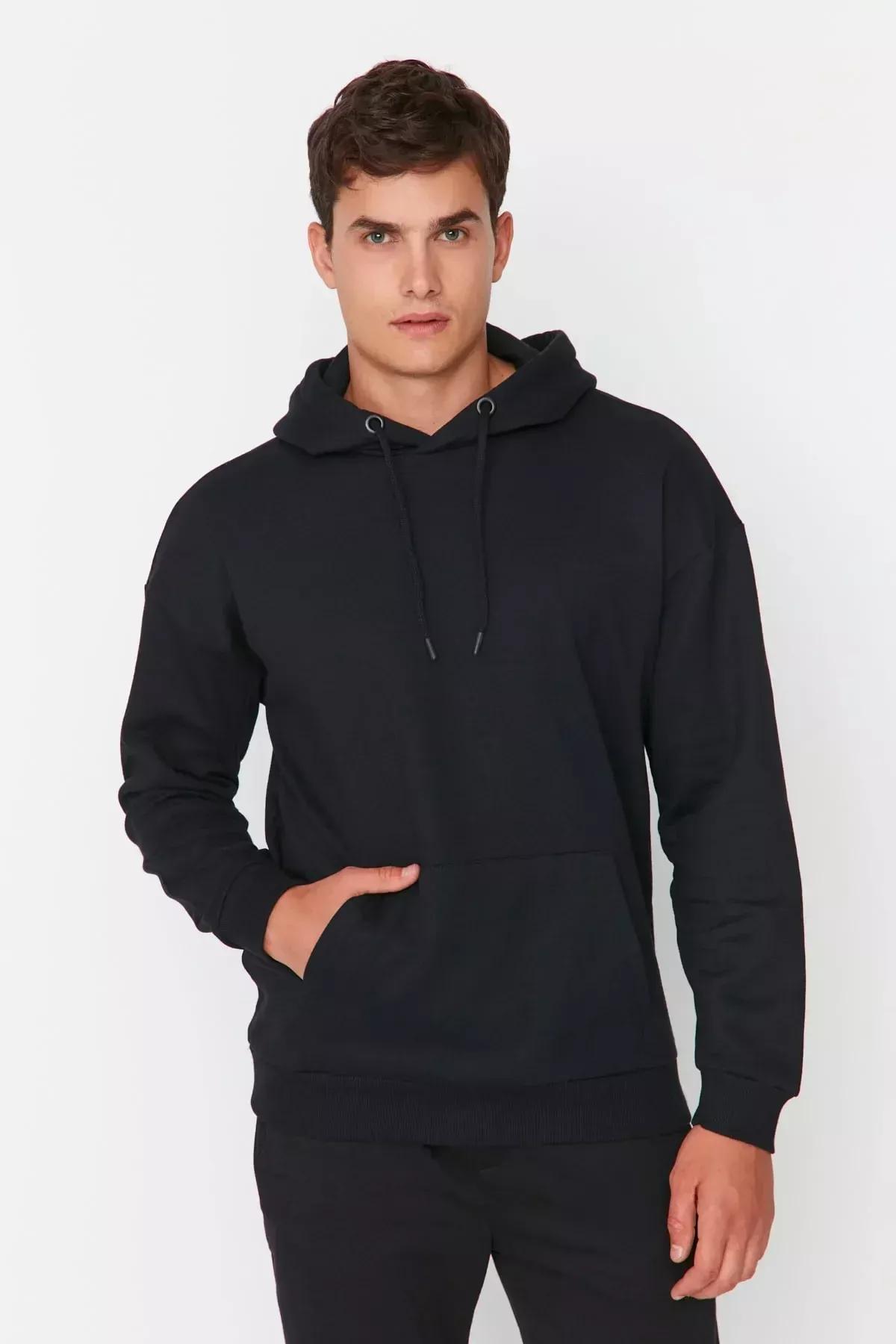 Black Oversize Hooded Sweatshirt, Black, large image number 7