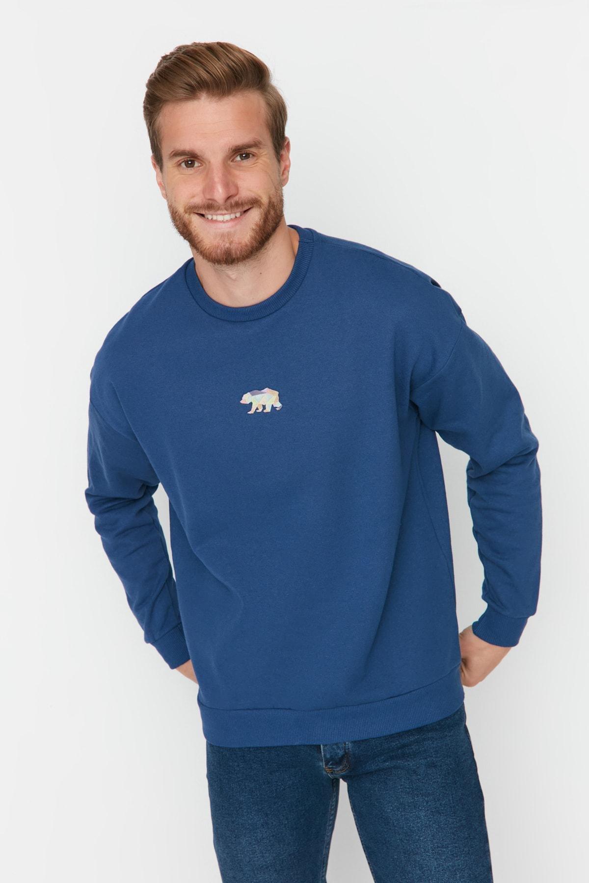 Navy Oversize Crew Neck Sweatshirt, , large image number 0