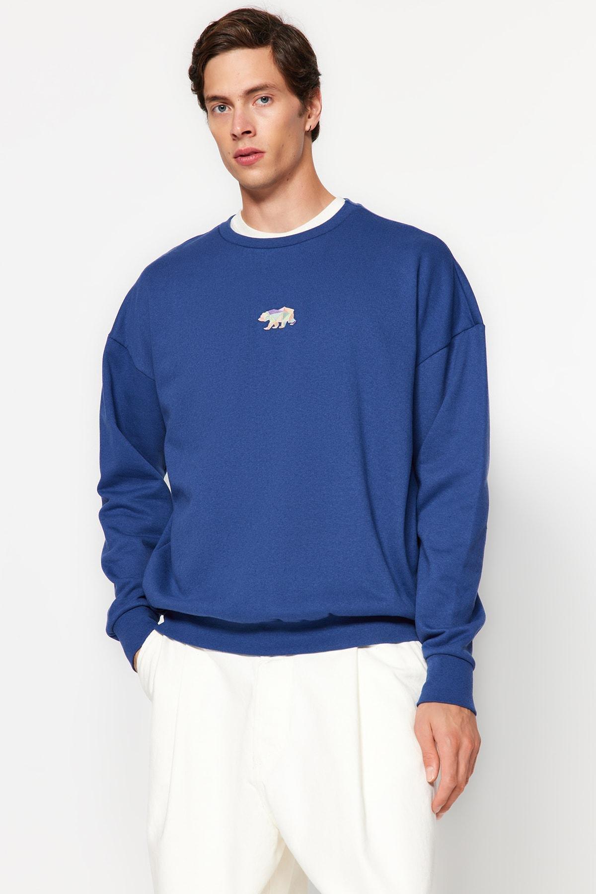 Navy Oversize Crew Neck Sweatshirt, , large image number 1
