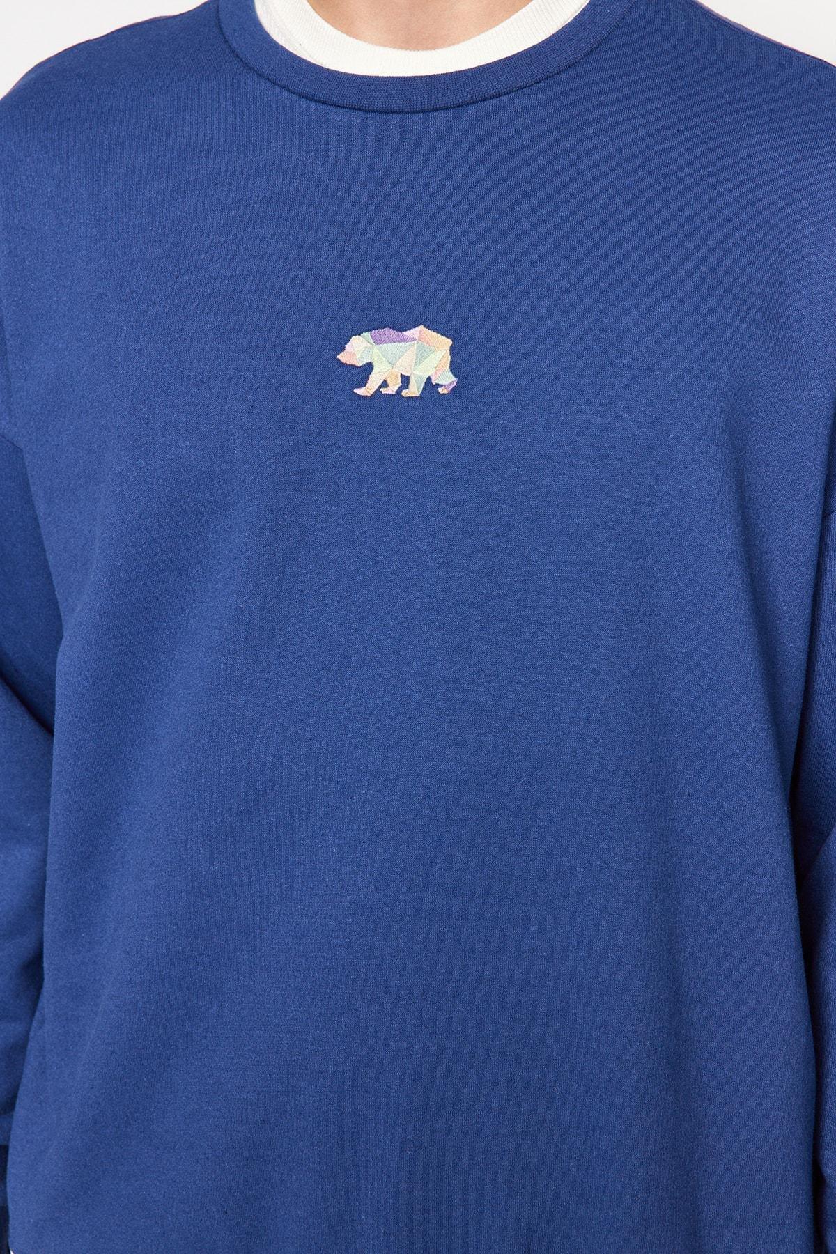 Navy Oversize Crew Neck Sweatshirt, , large image number 4