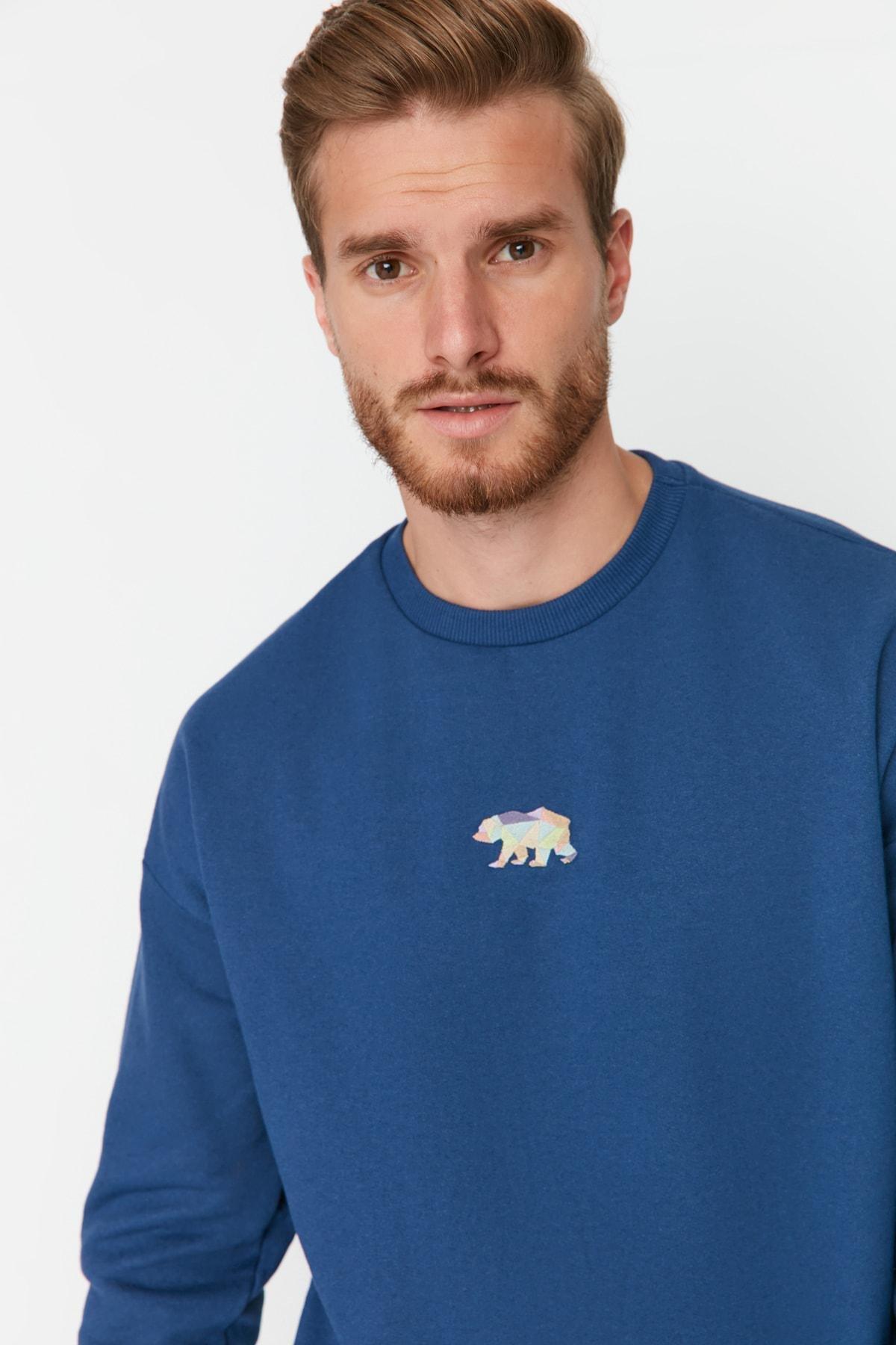 Navy Oversize Crew Neck Sweatshirt, , large image number 5