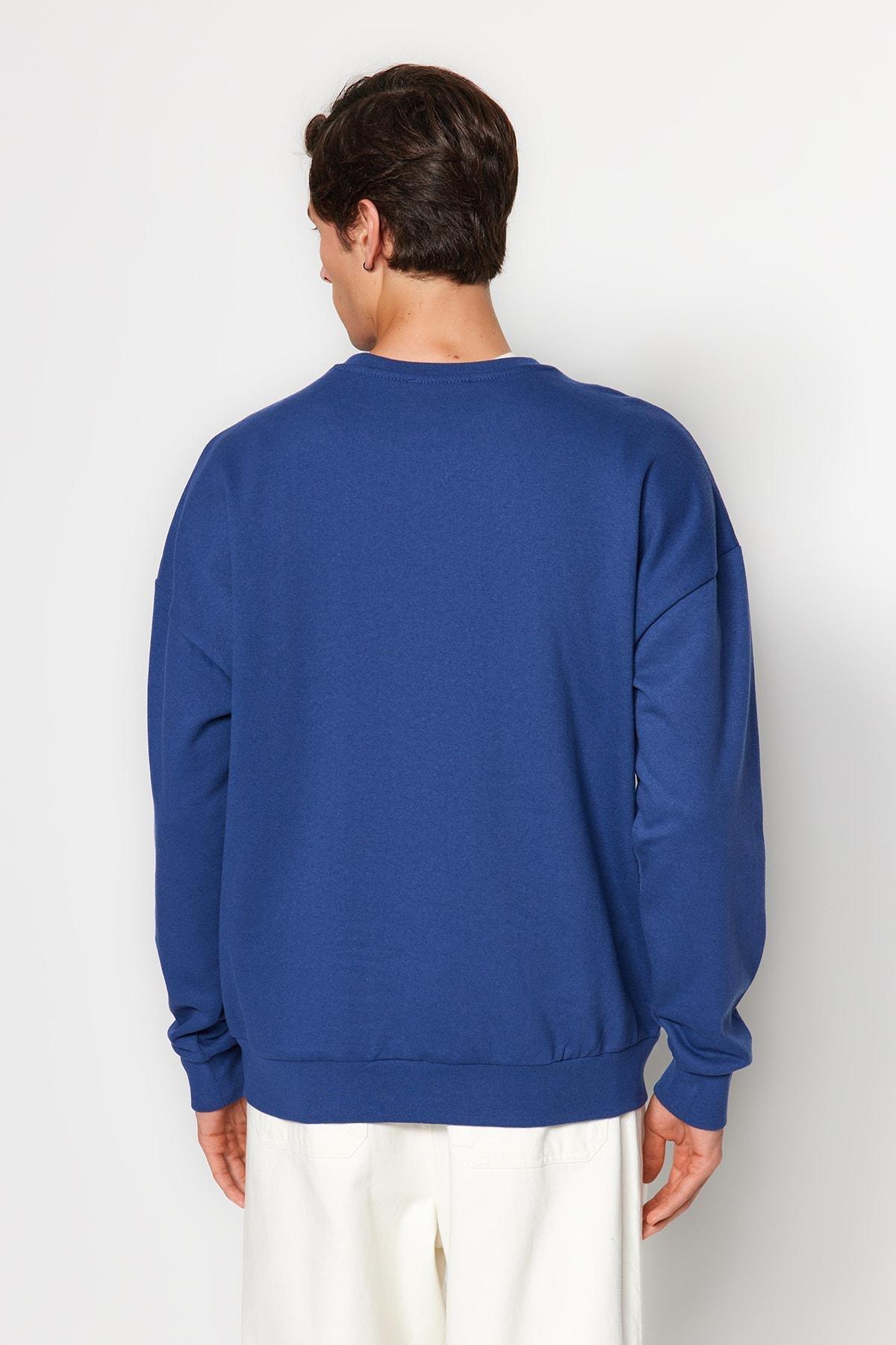 Navy Oversize Crew Neck Sweatshirt, , large image number 6