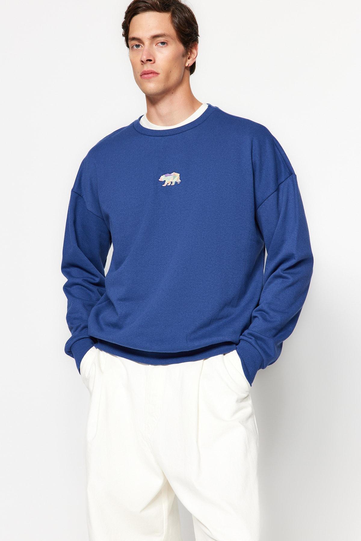 Navy Oversize Crew Neck Sweatshirt, , large image number 9