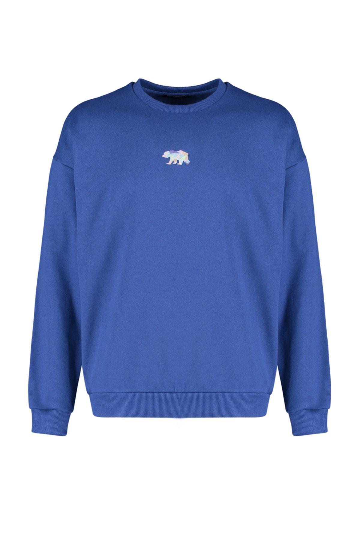 Navy Oversize Crew Neck Sweatshirt, , large image number 10