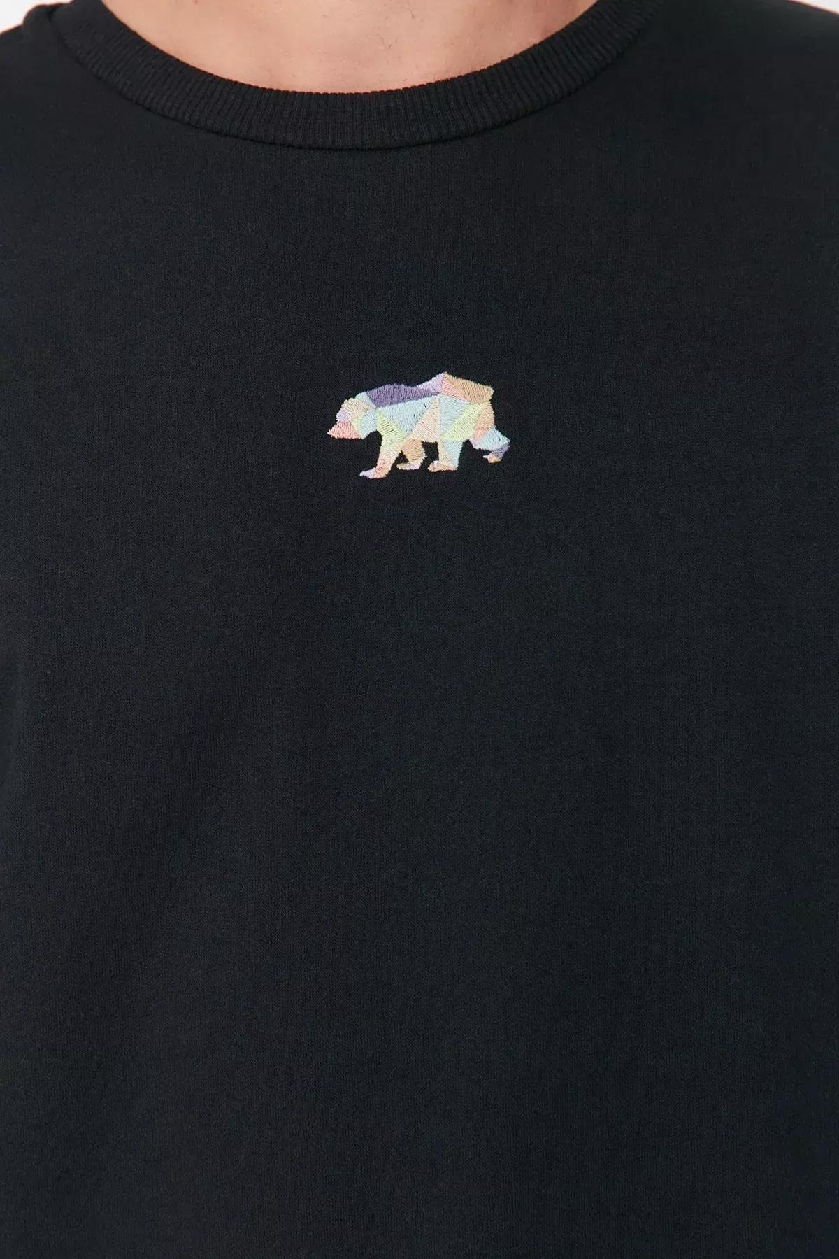 Black Crew Neck Oversize Sweatshirt, , large image number 3