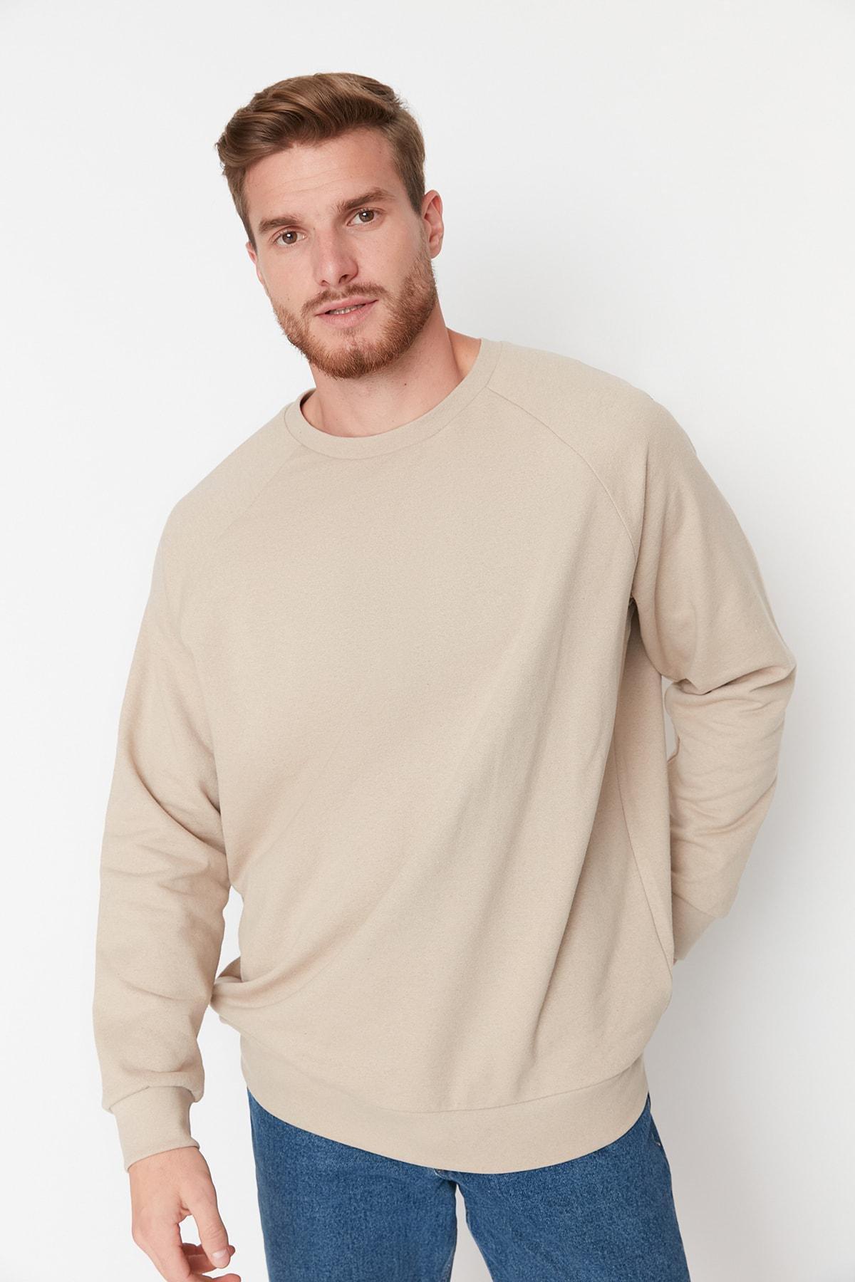 Trendyol - Beige Crew Neck Sweatshirt