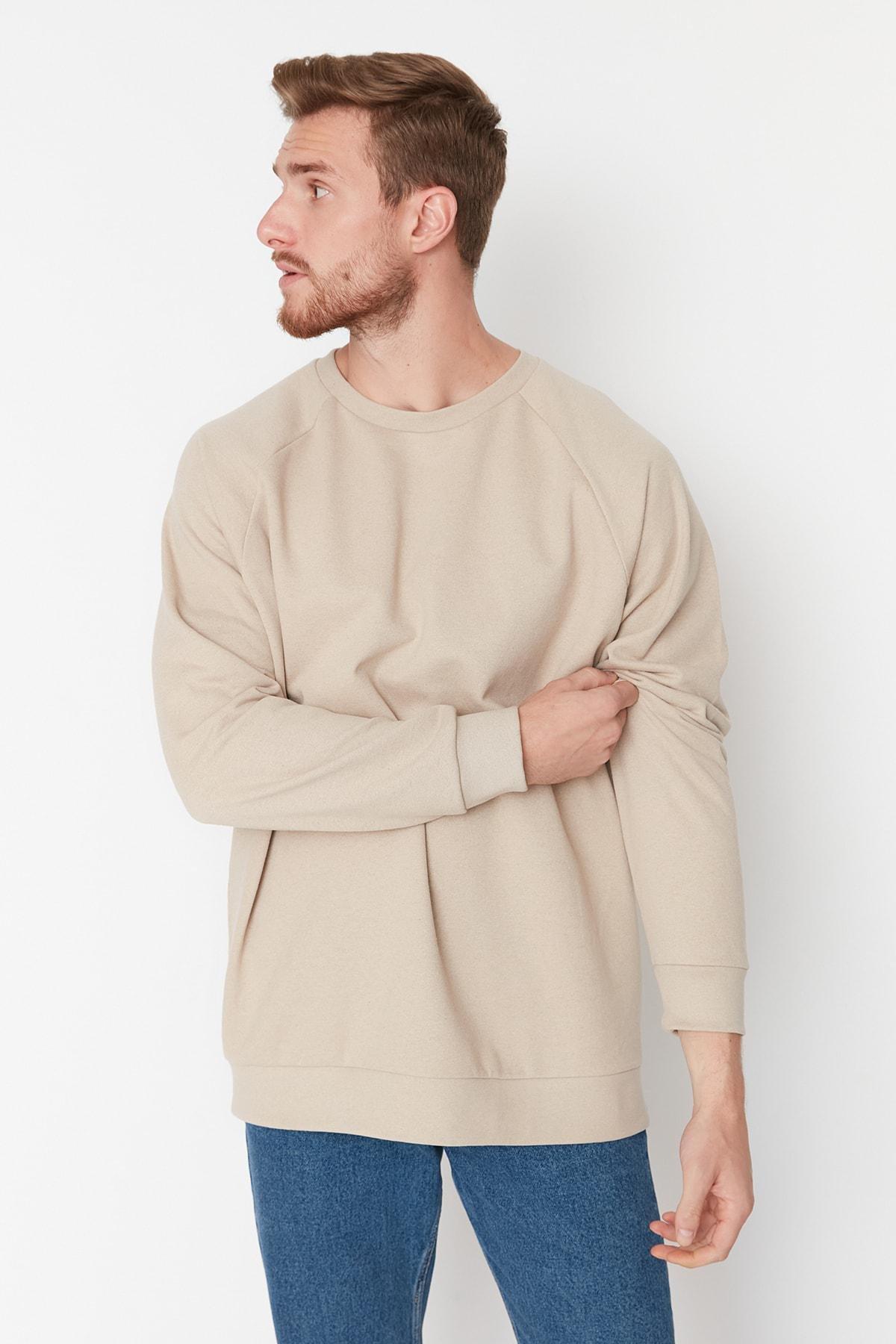 Trendyol - Beige Crew Neck Sweatshirt