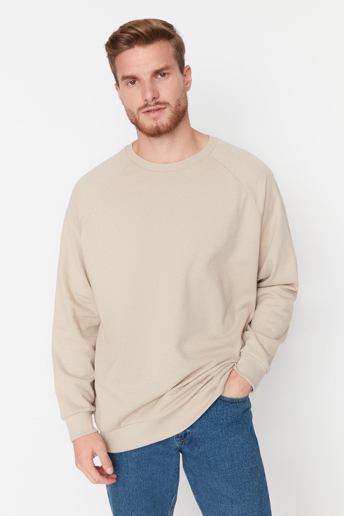 Trendyol - Beige Crew Neck Sweatshirt