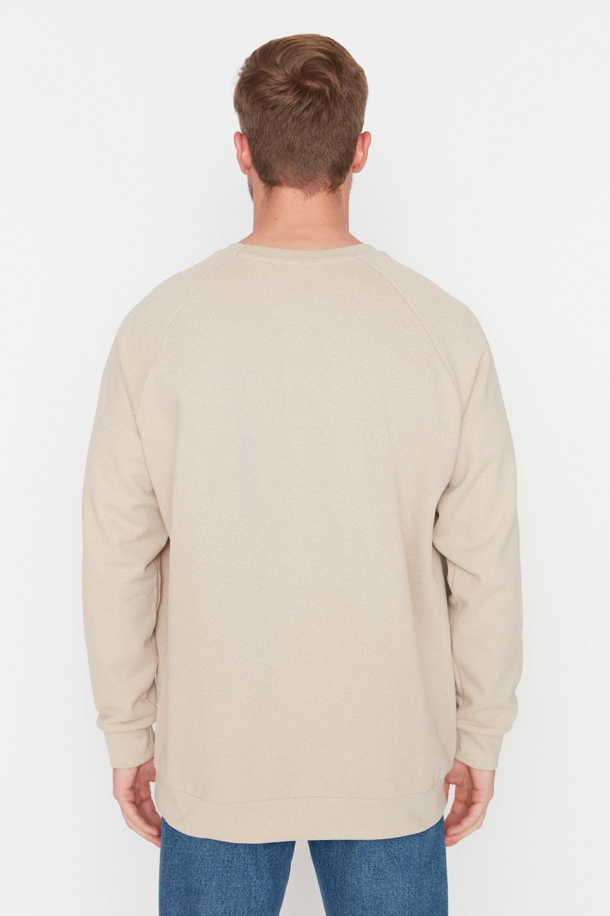 Trendyol - Beige Crew Neck Sweatshirt