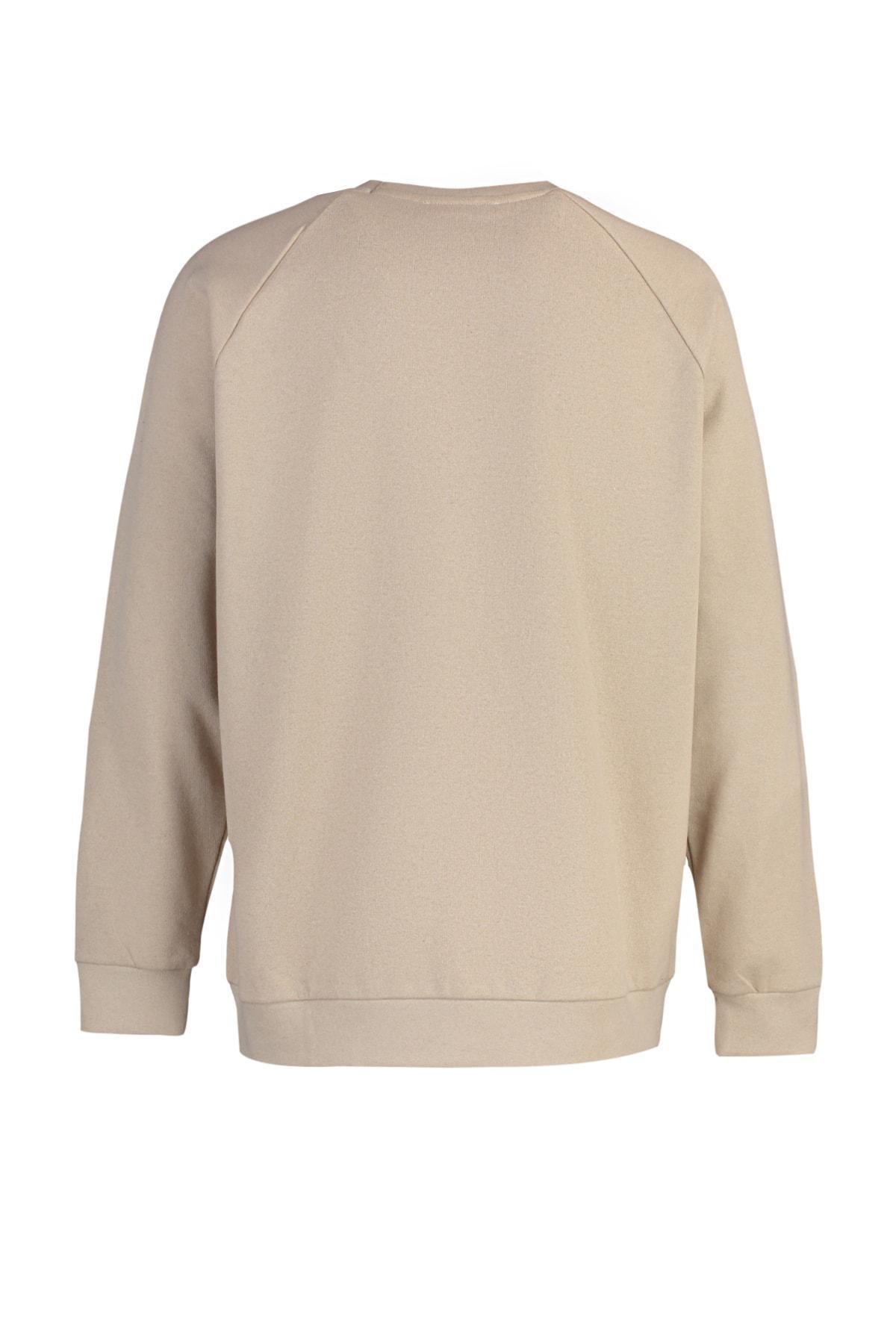 Trendyol - Beige Crew Neck Sweatshirt