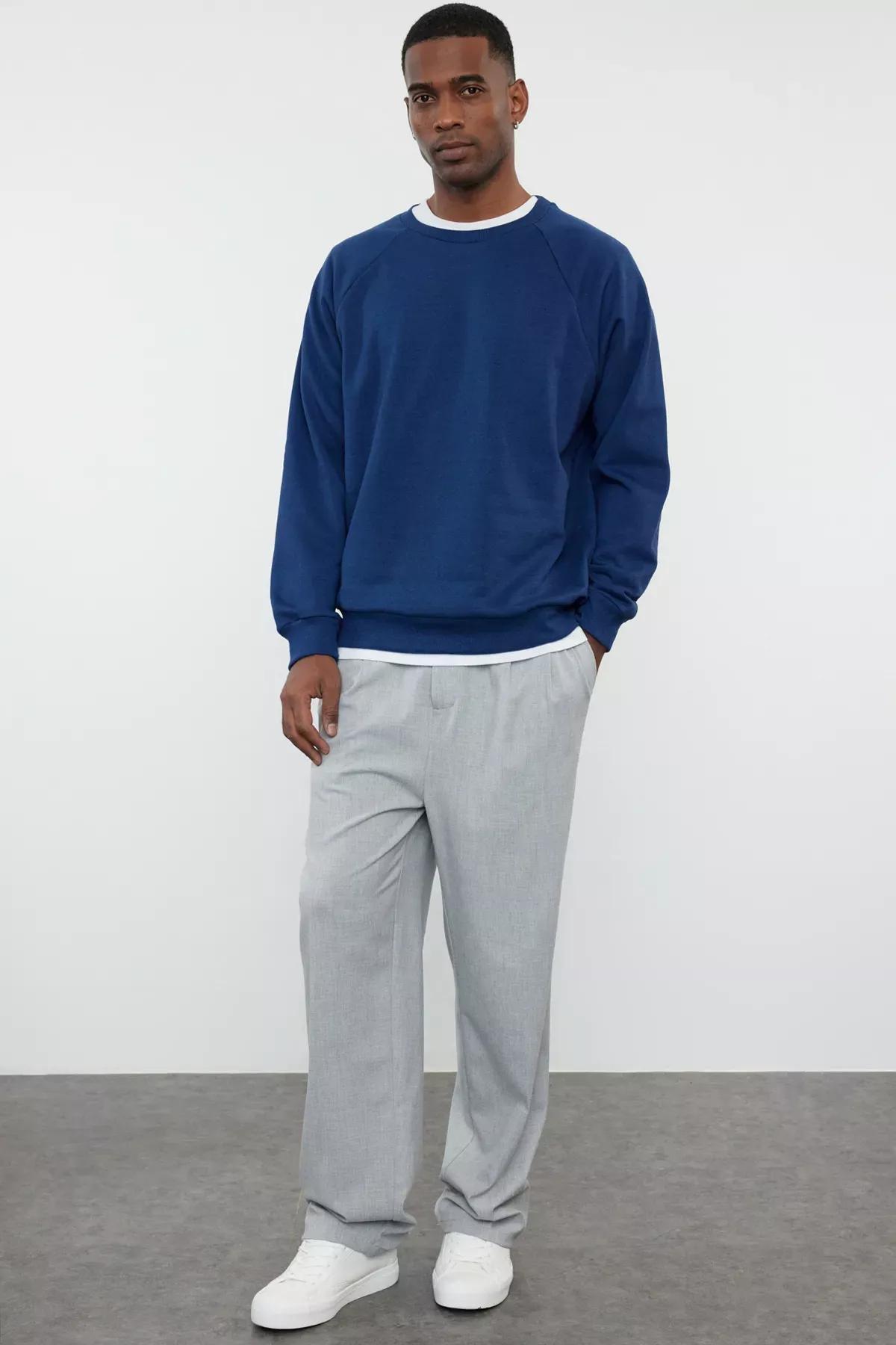 Blue Crew Neck Sweatshirt, Dark blue, large image number 1