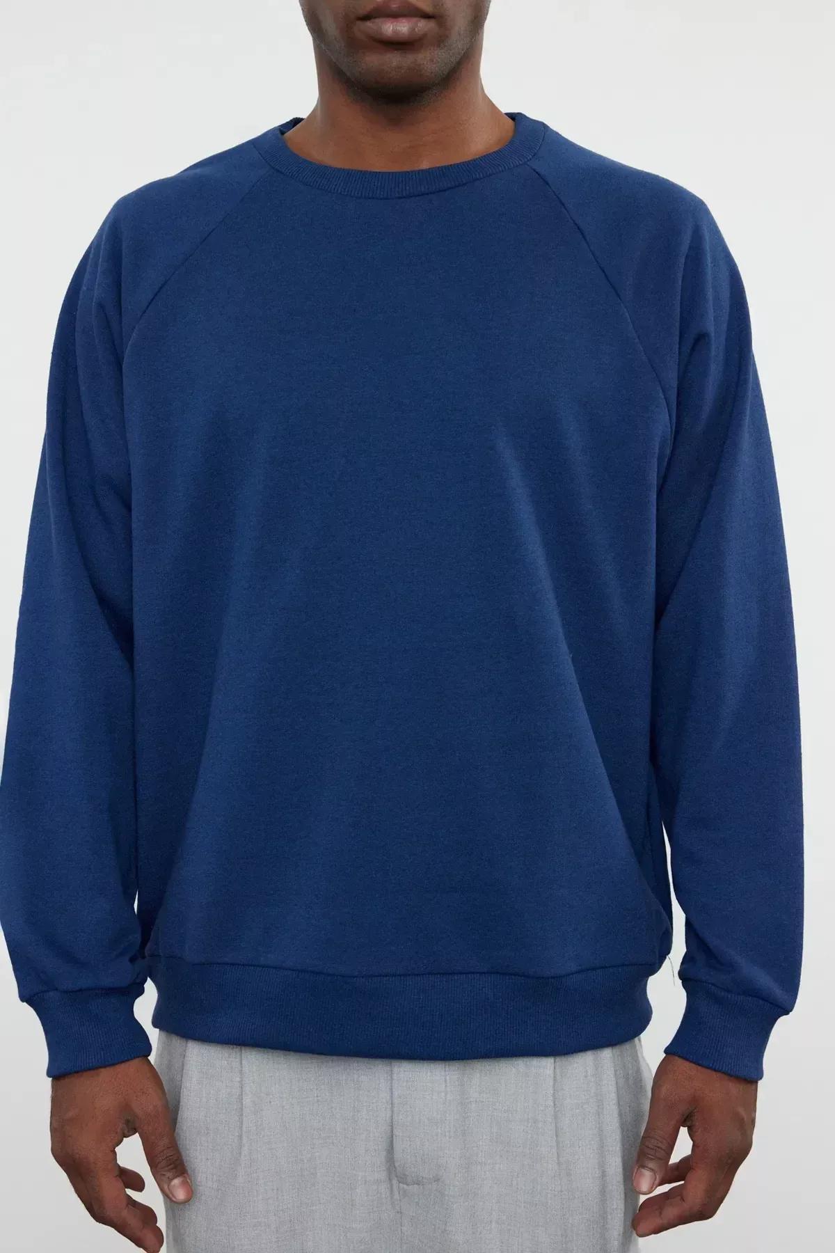 Blue Crew Neck Sweatshirt, Dark blue, large image number 3