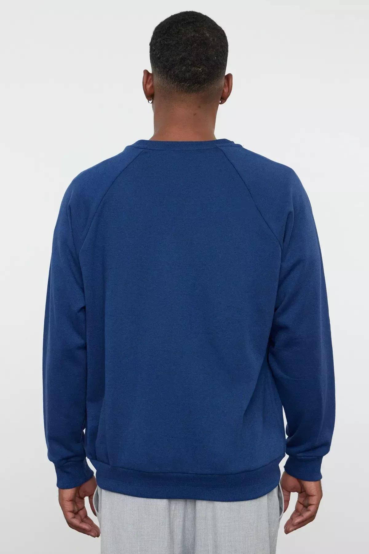 Blue Crew Neck Sweatshirt, Dark blue, large image number 4