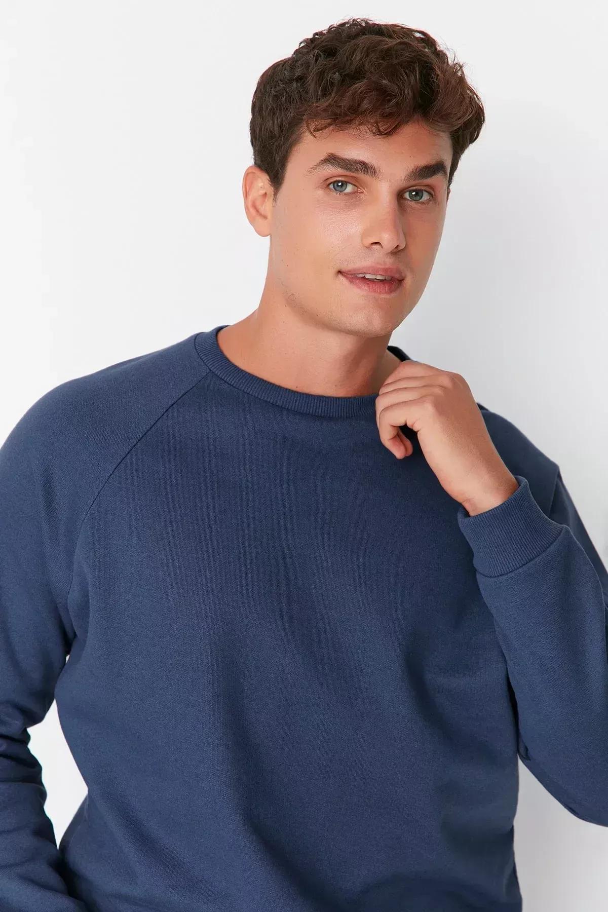 Blue Crew Neck Sweatshirt, Dark blue, large image number 5