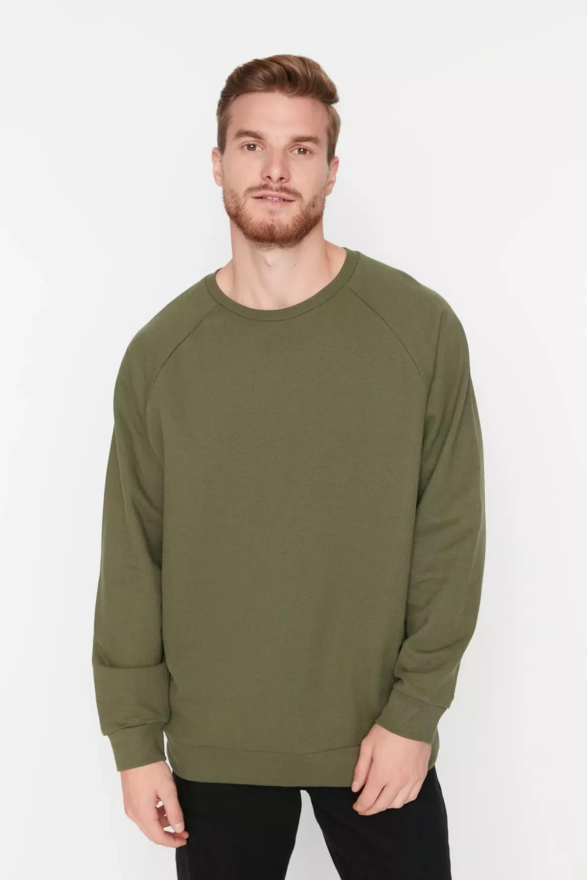 Khaki Crew Neck Sweatshirt, Khaki, large image number 0