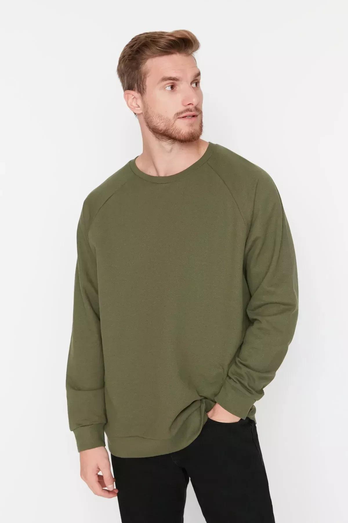 Khaki Crew Neck Sweatshirt, Khaki, large image number 3