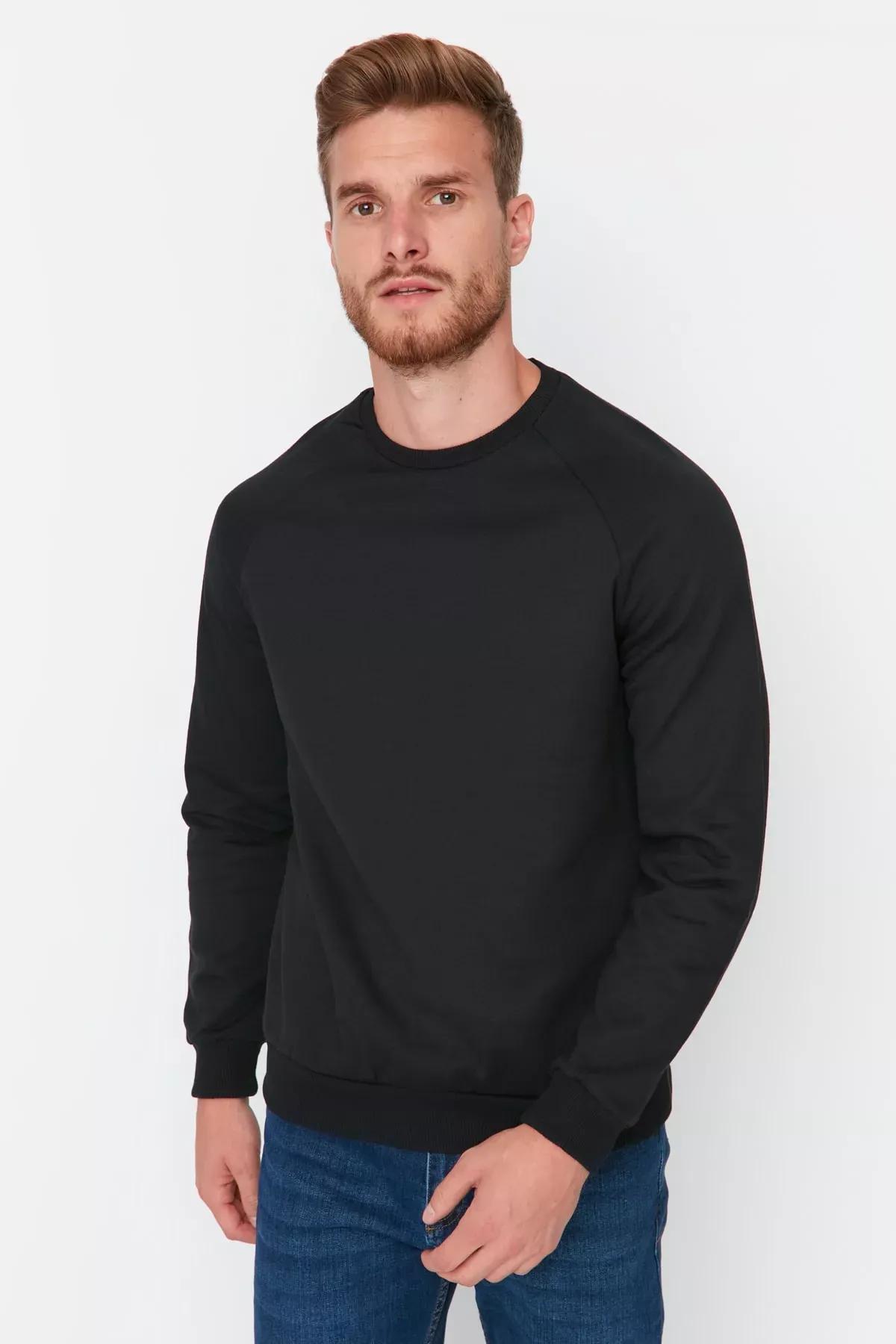Black Crew Neck Sweatshirt, Black, large image number 0
