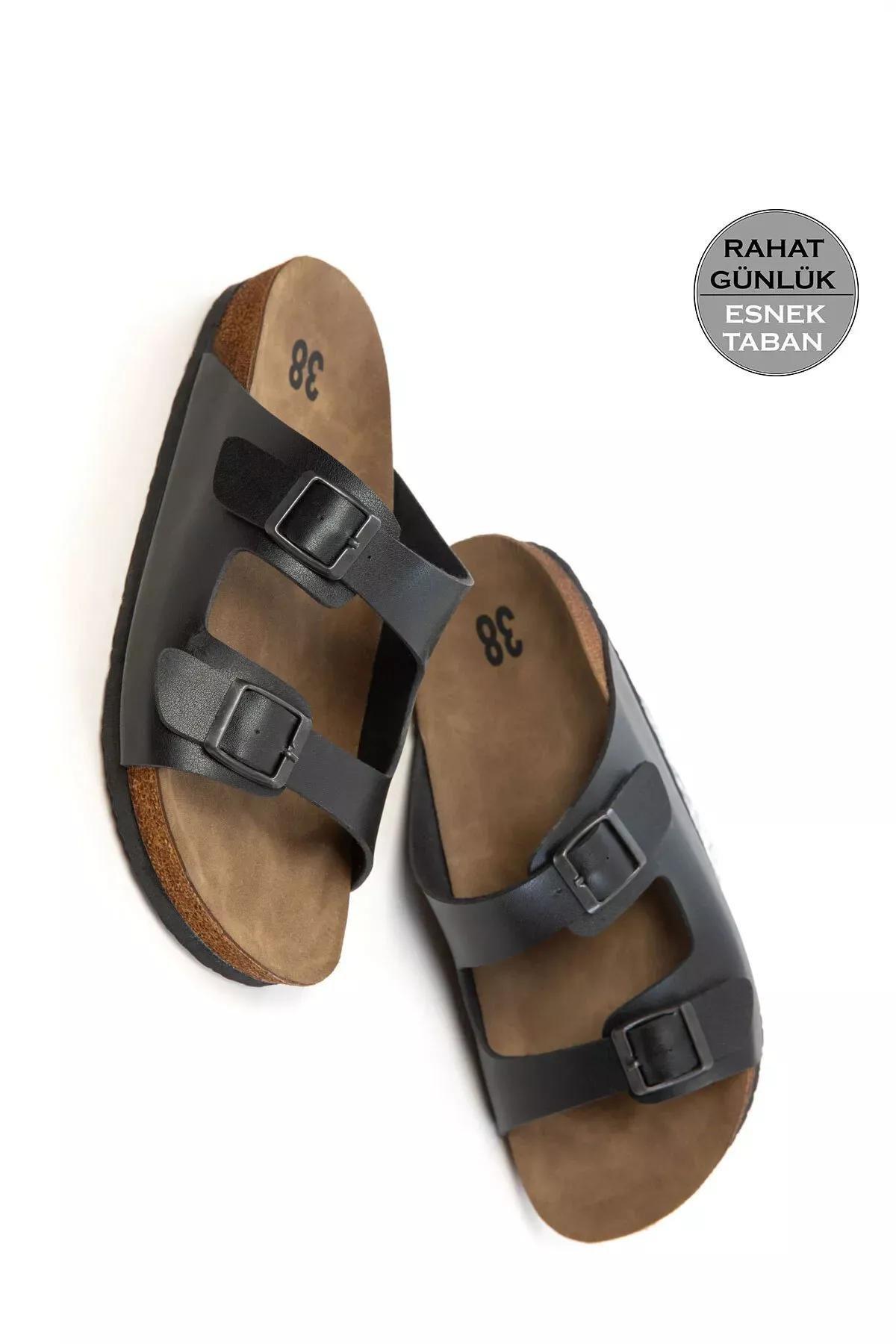 Black Belted Flat Sandals, , medium