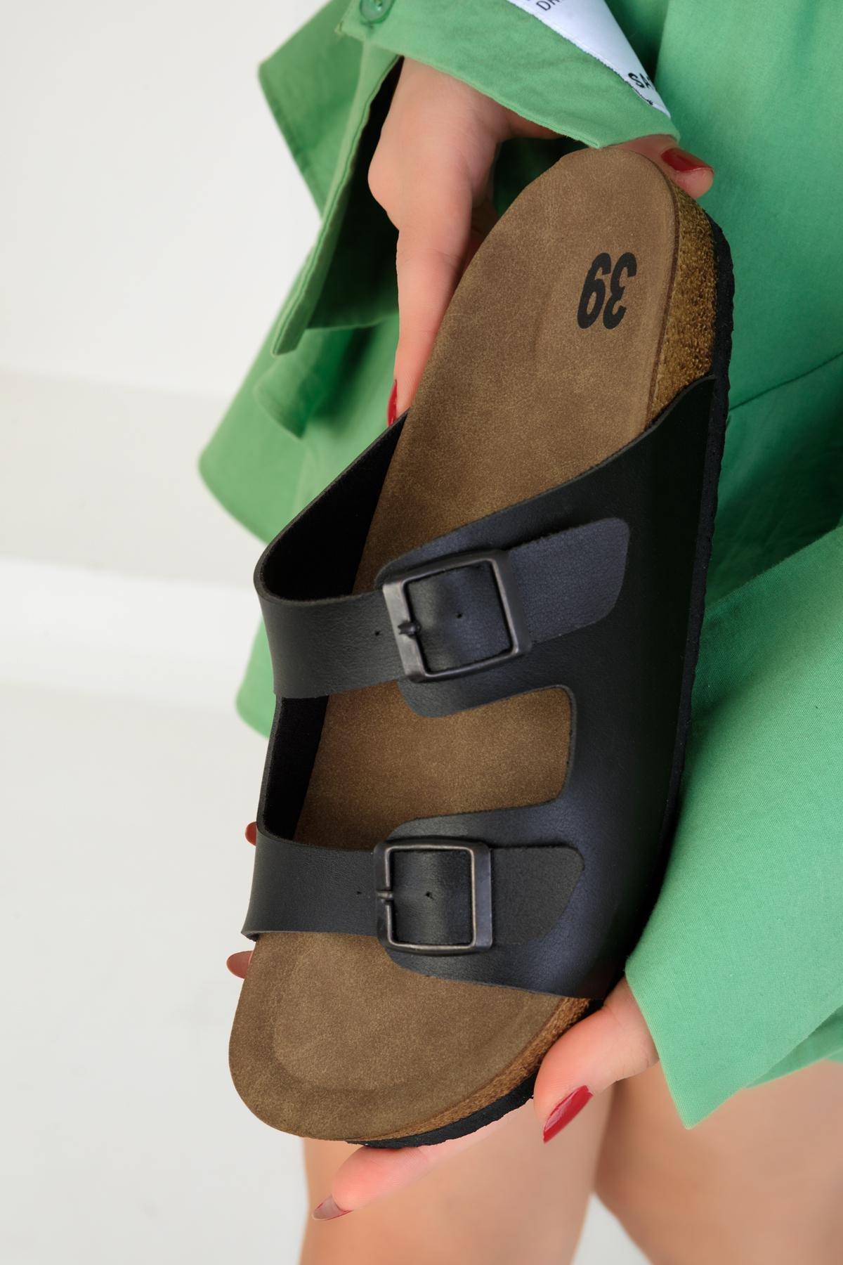Black Belted Flat Sandals, , large image number 4