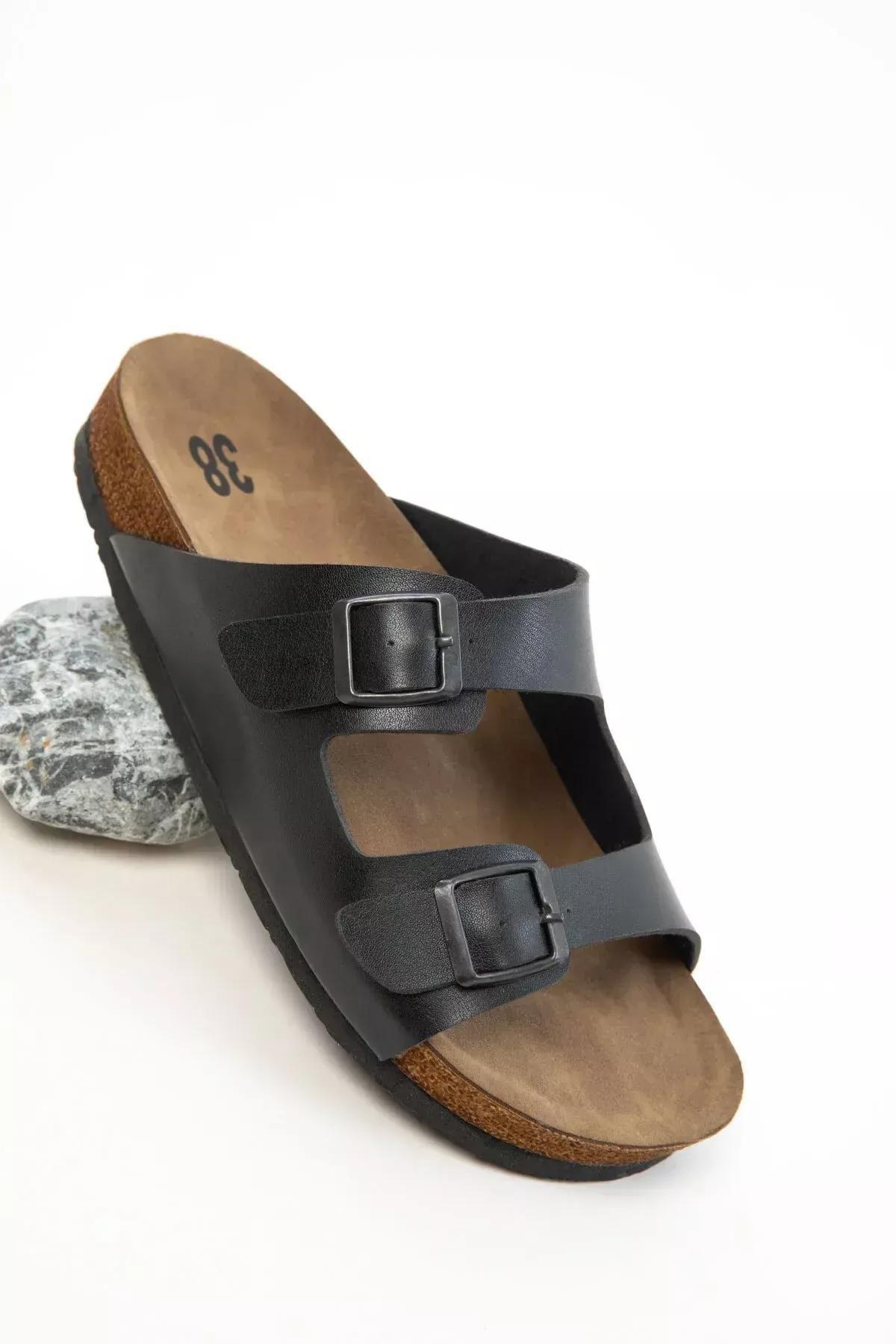 Black Belted Flat Sandals, BLACK, large image number 4