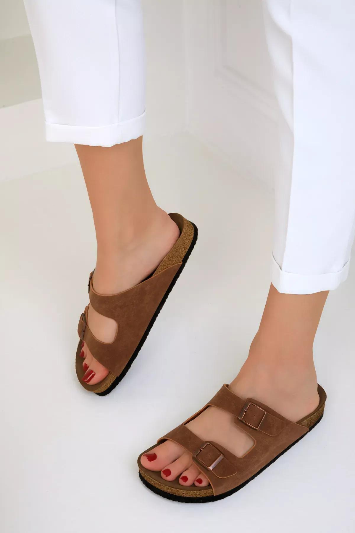 Brown Belted Flat Sandals, , large image number 1